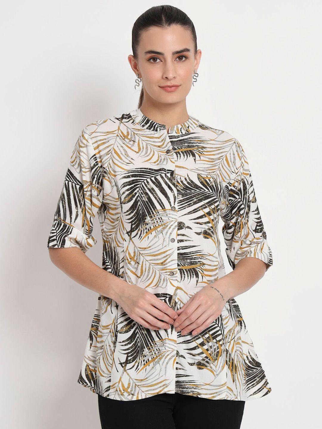 kannan tropical printed mandarin collar shirt style top