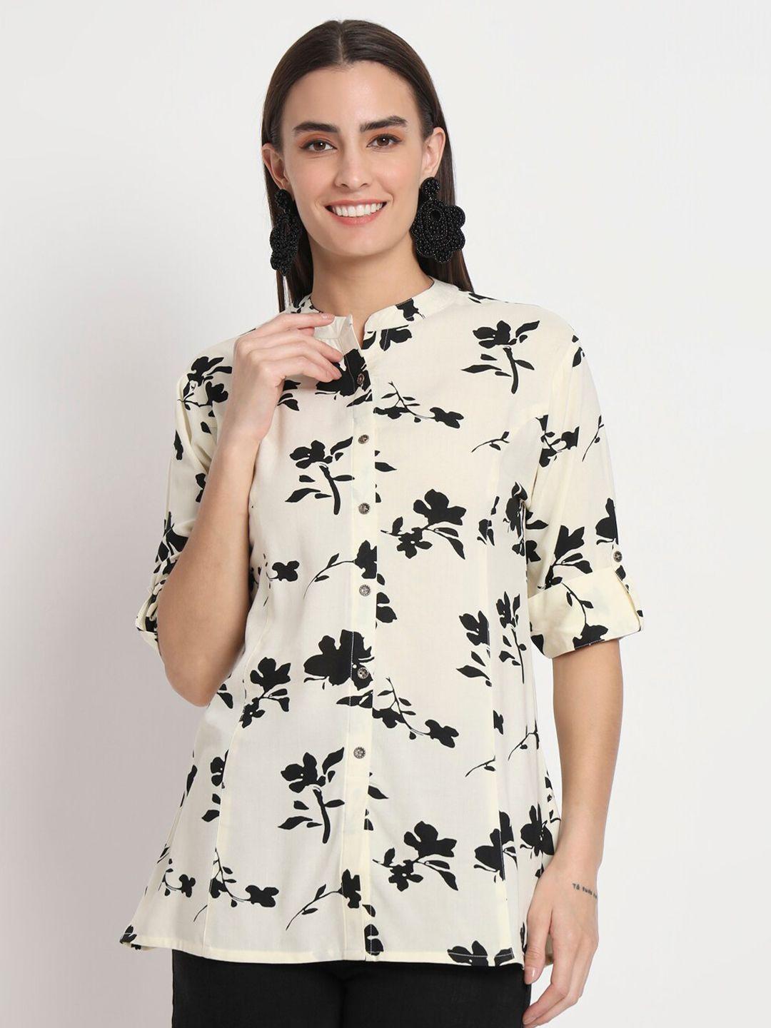 kannan floral printed mandarin collar shirt style top