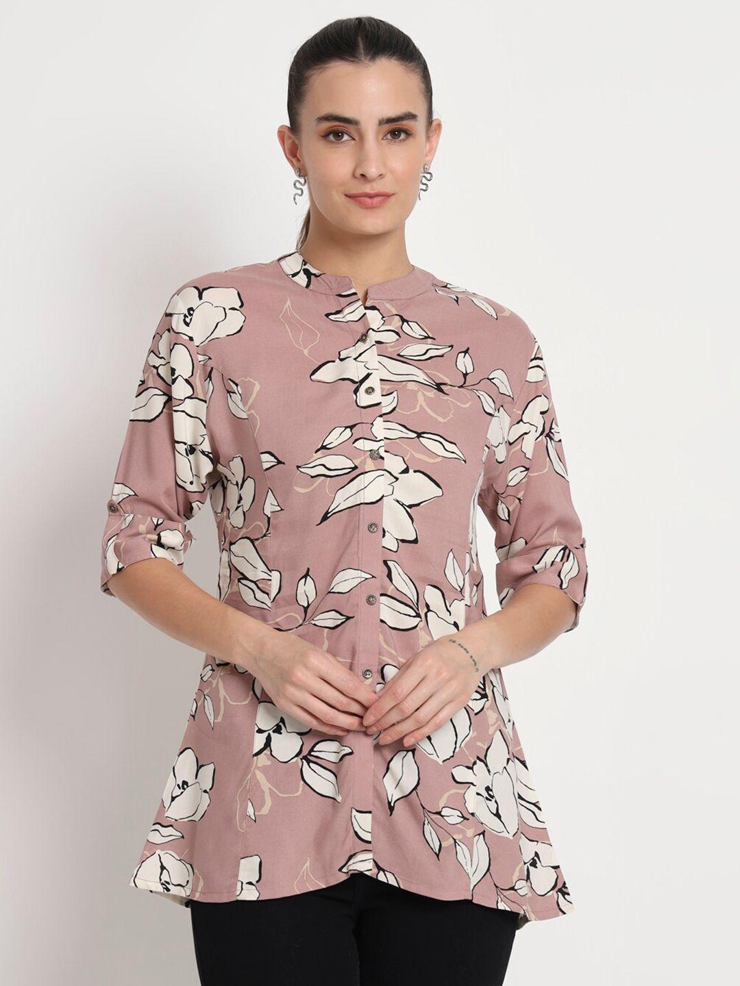 kannan floral printed mandarin collar shirt style top