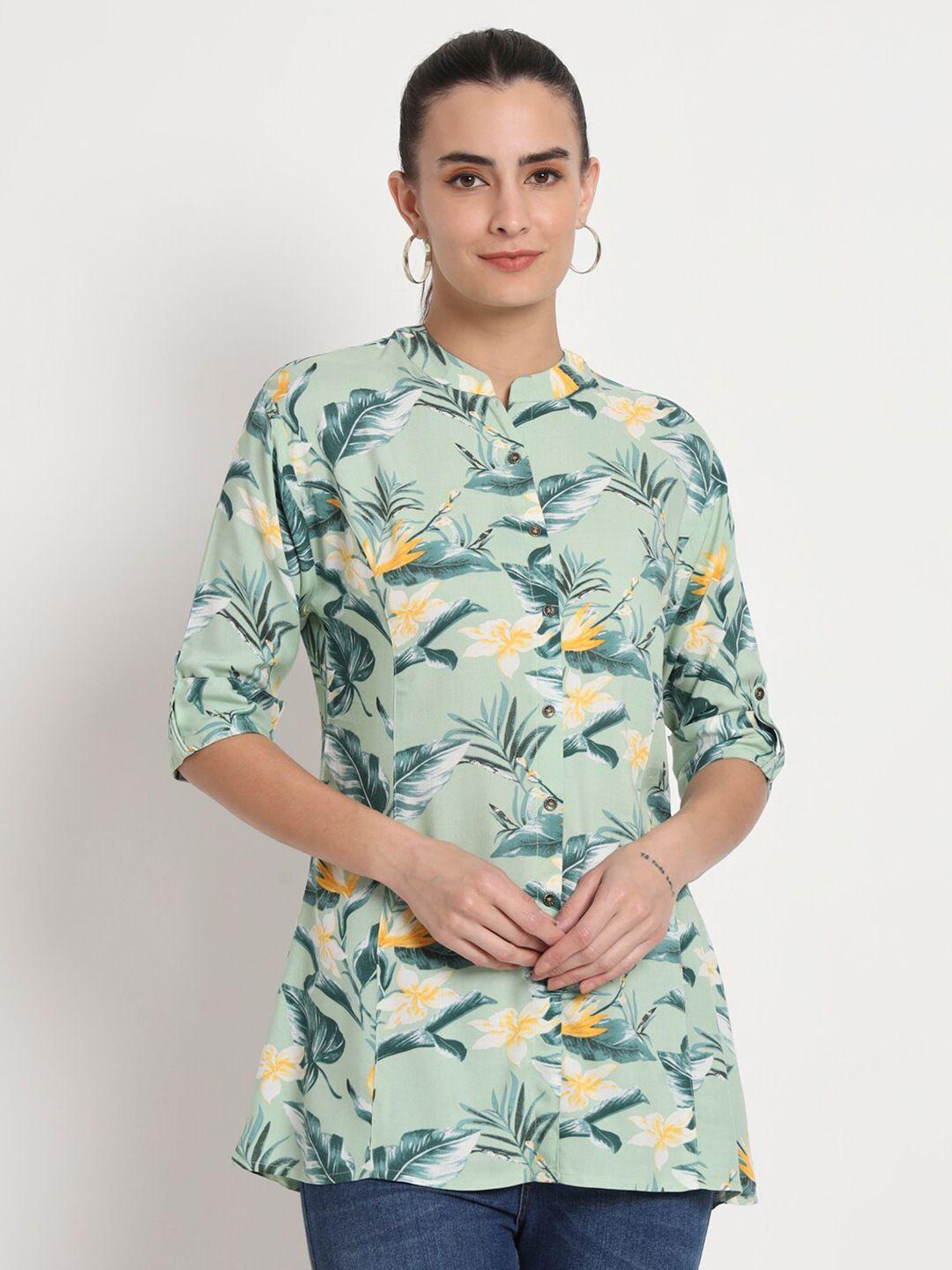 kannan floral printed mandarin collar shirt style top