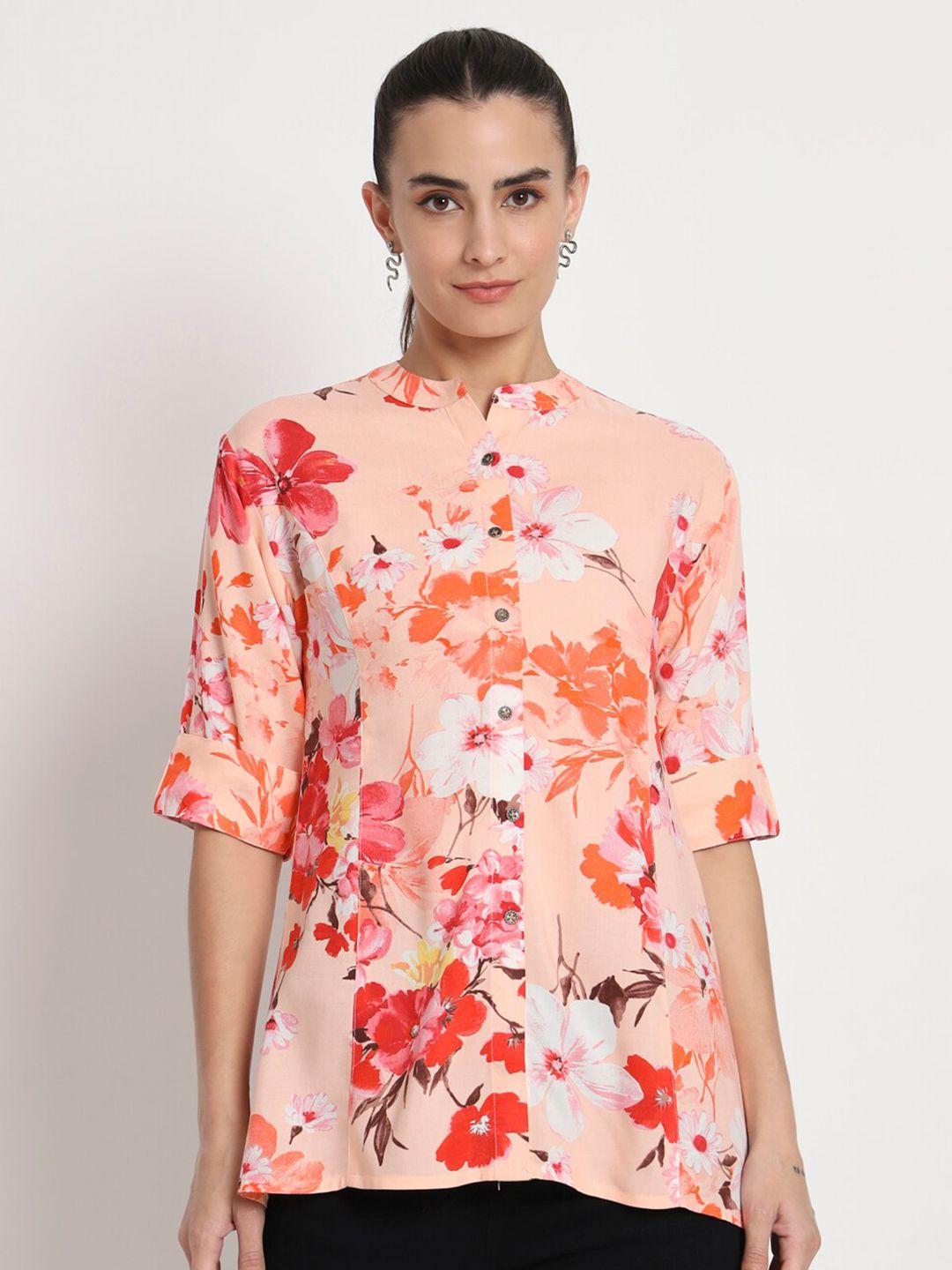 kannan floral printed mandarin collar shirt style top