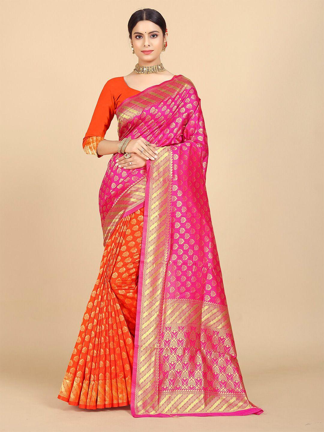 rangita orange & pink woven design zari silk blend saree