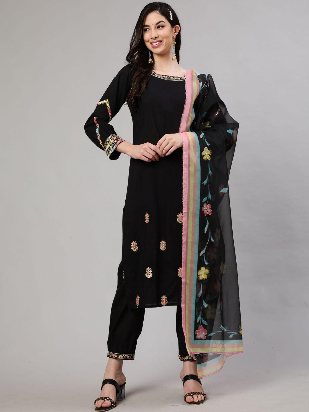 aks couture ethnic motifs embroidered mirror work kurta with trousers & dupatta