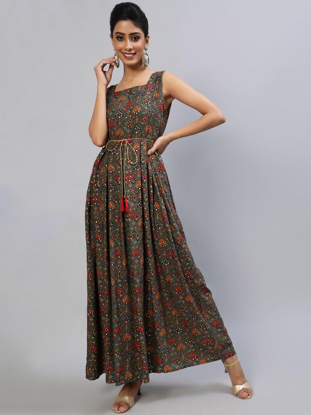 aks couture grey floral print maxi dress