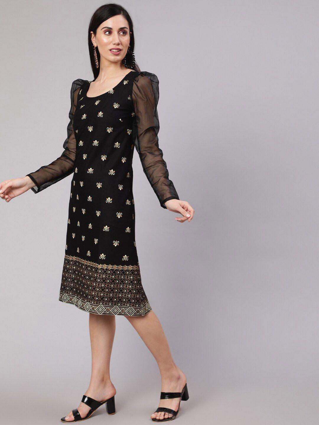 aks black ethnic motifs print sheath dress