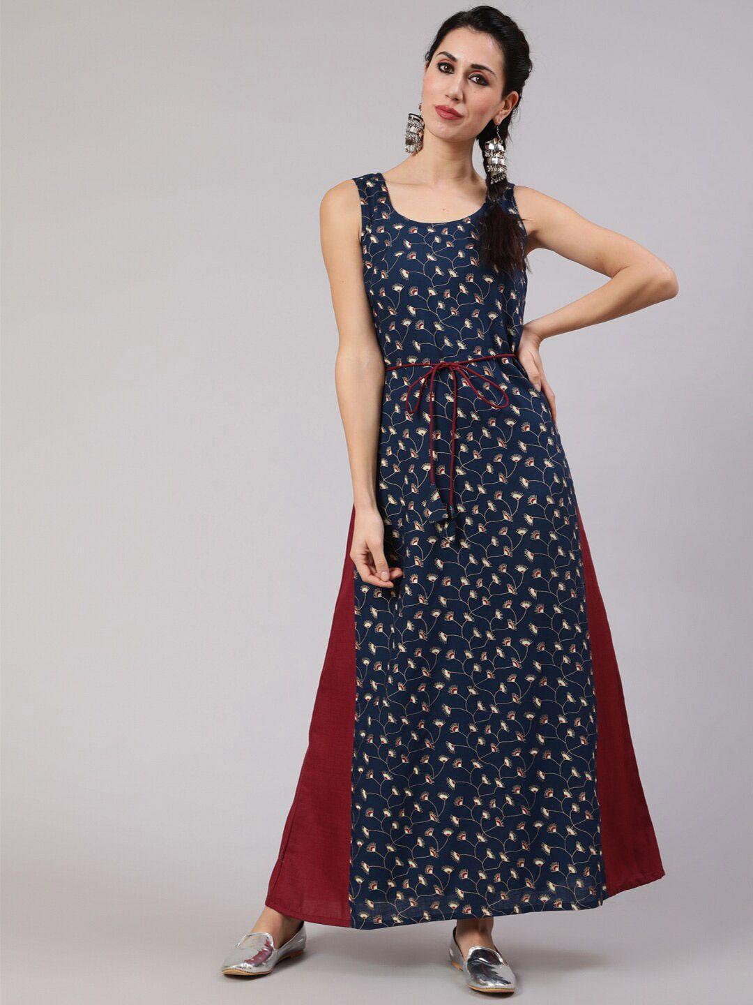 aks ethnic motifs printed sleeveless cotton maxi dress