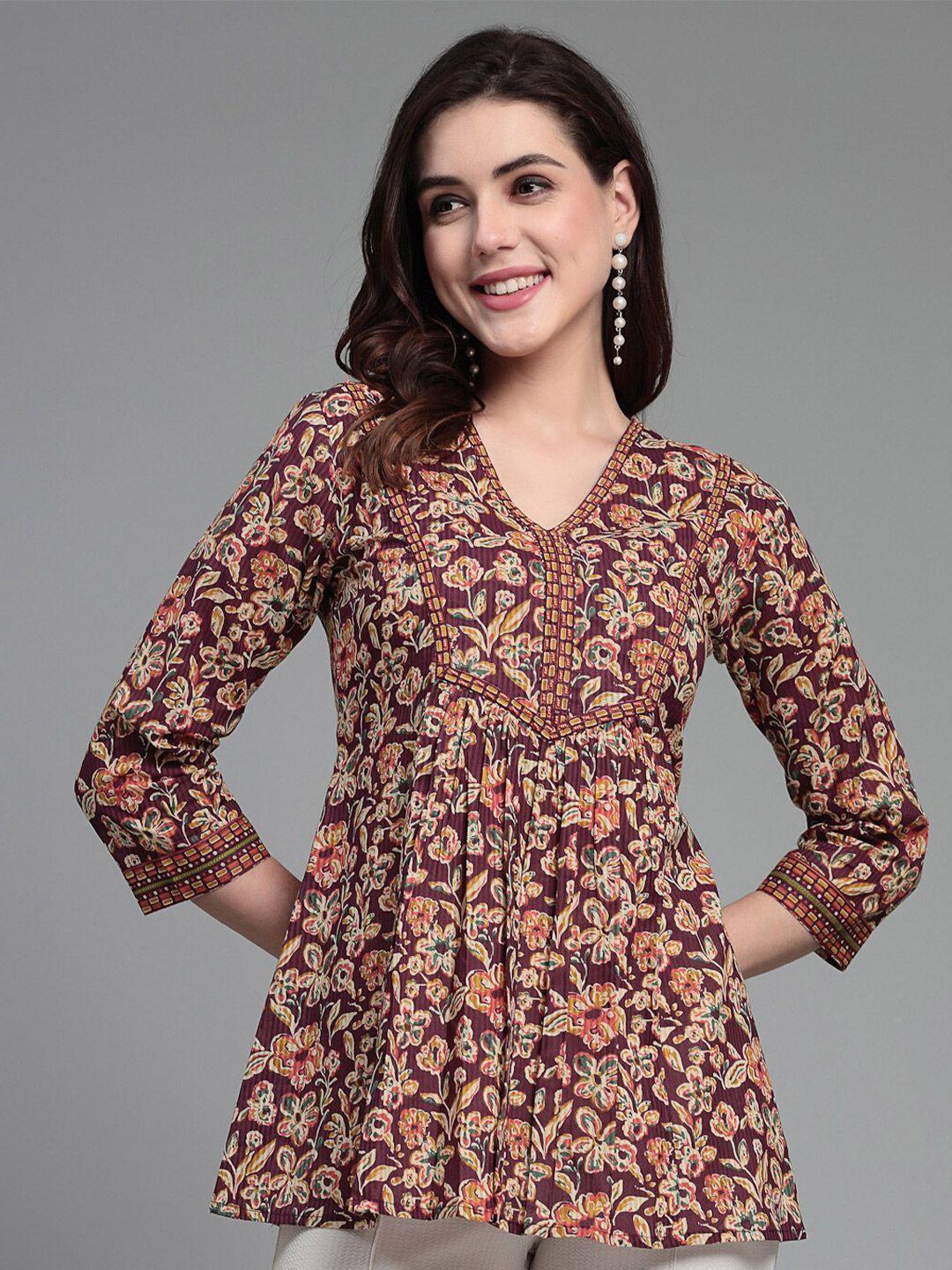 qomn violet floral print cotton empire top