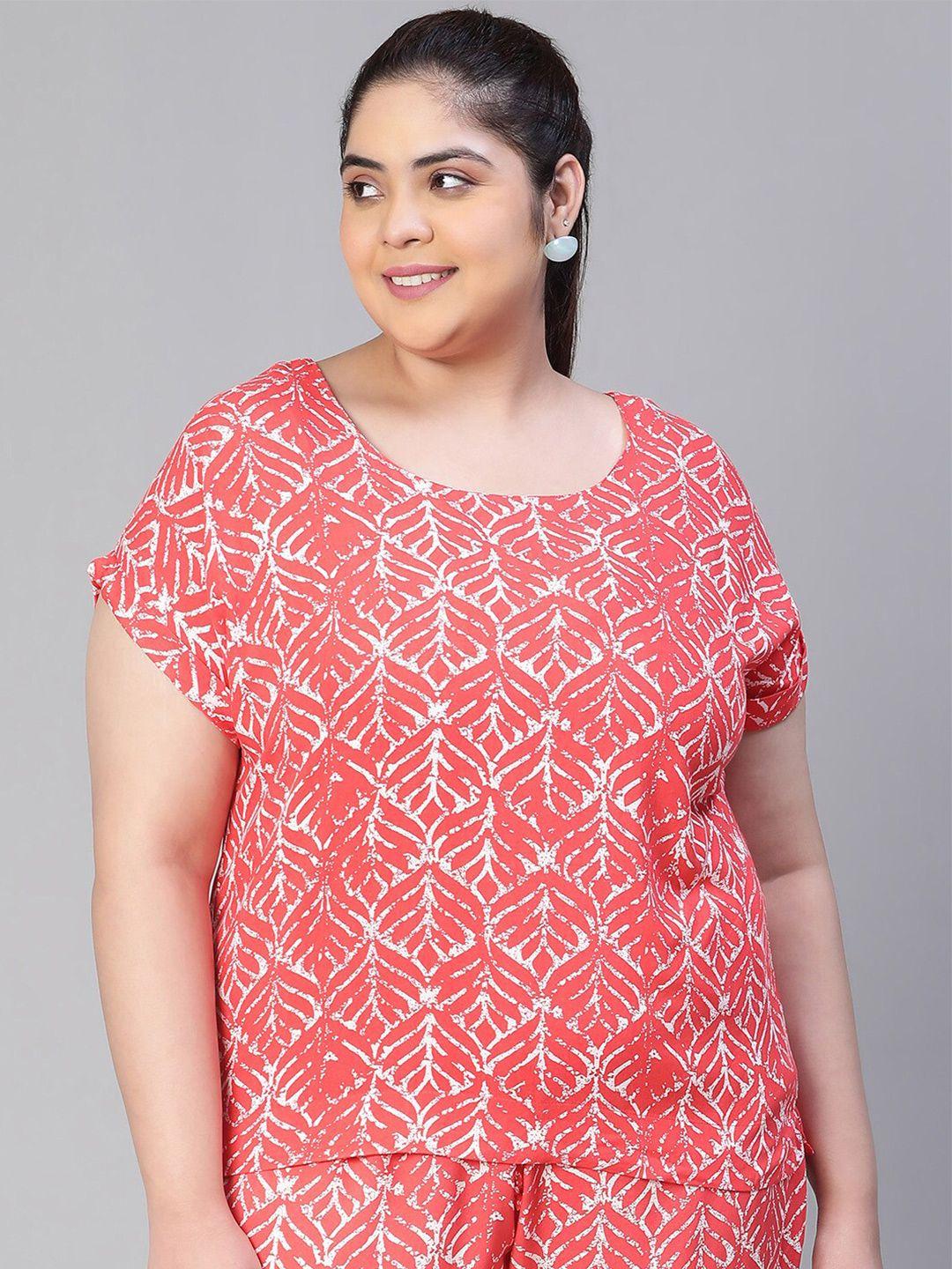 oxolloxo plus size geometric printed extended sleeves top