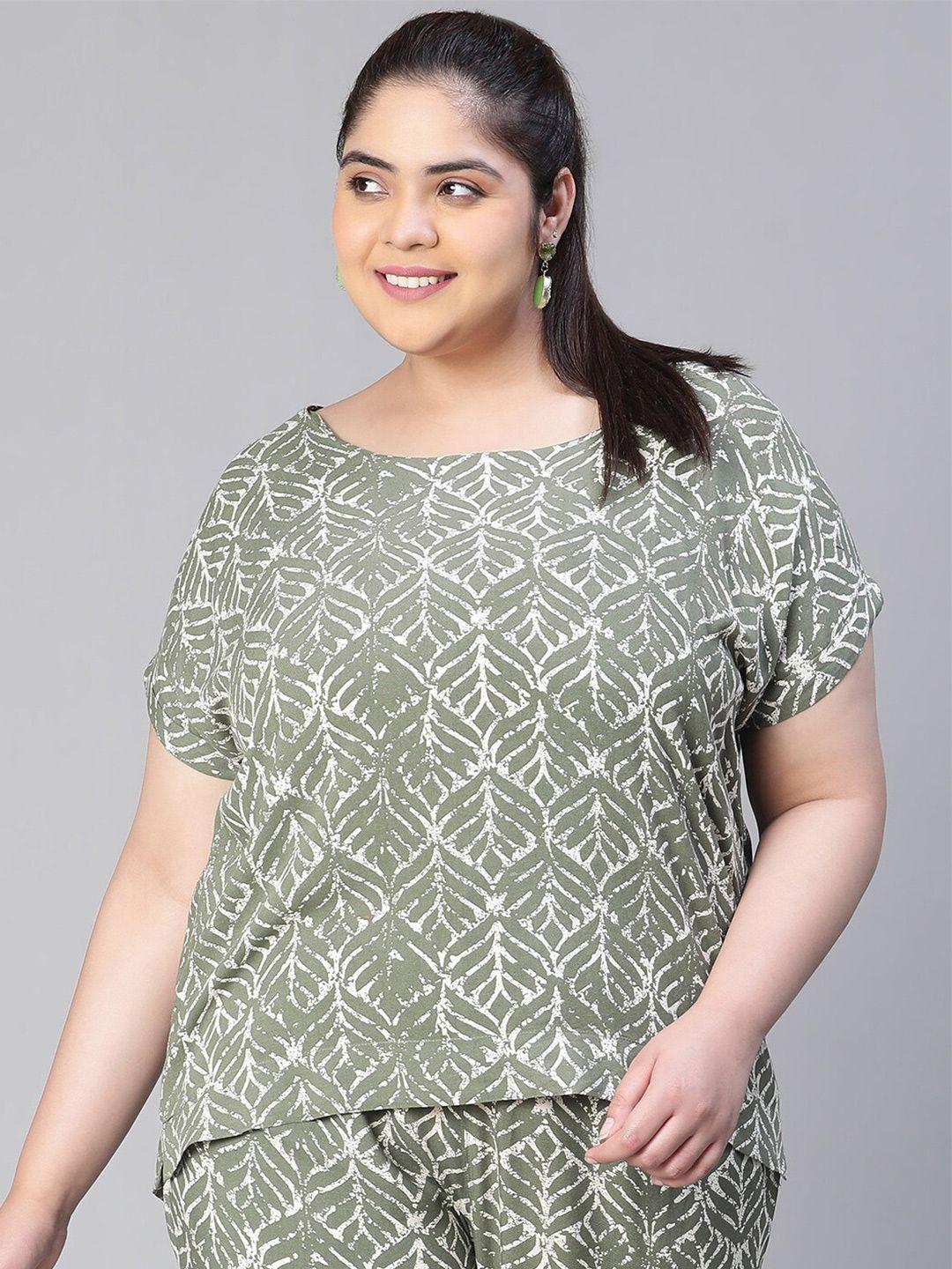 oxolloxo plus size floral printed extended sleeves styled back top