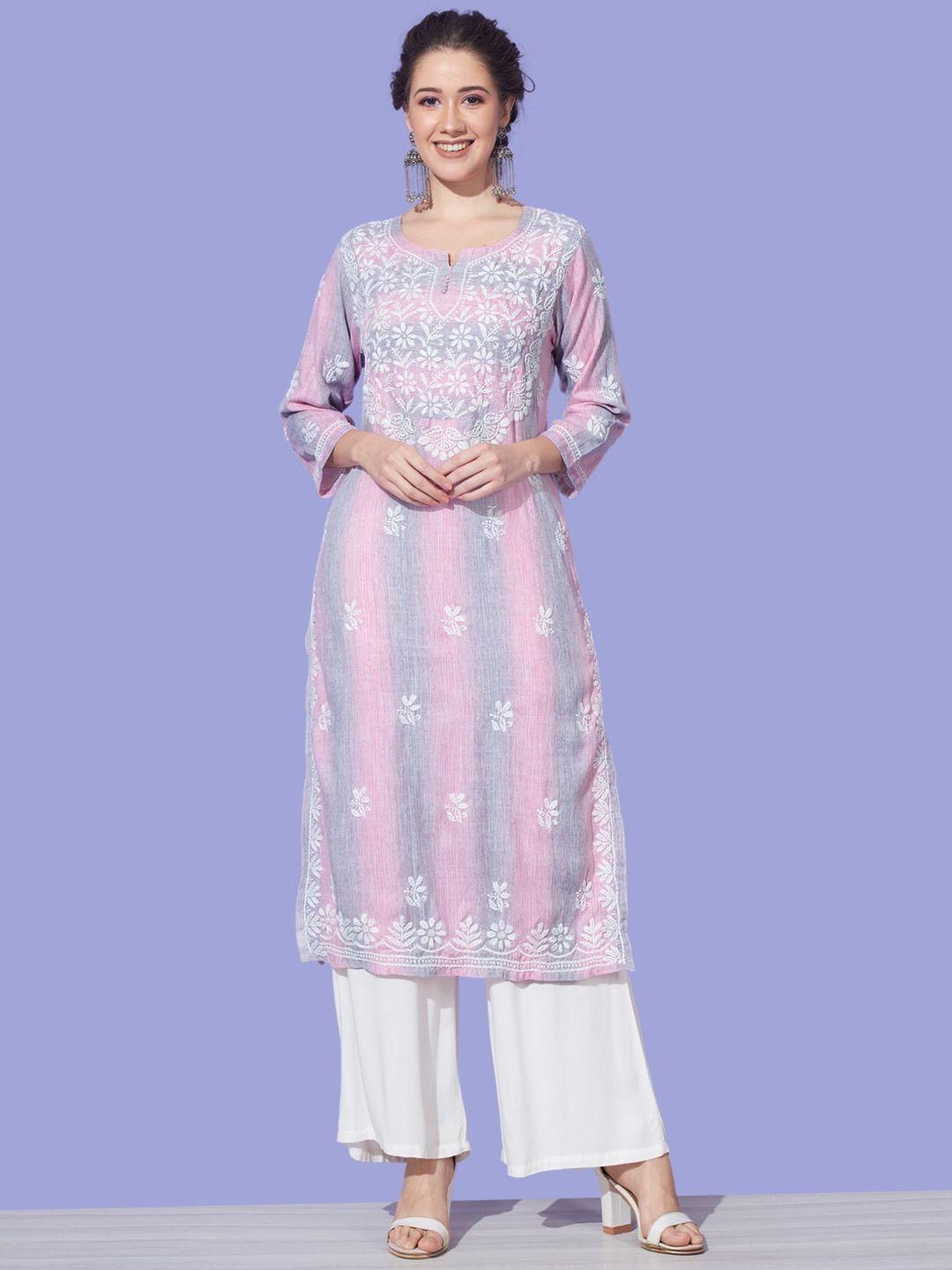 ethnava striped embroidered pure cotton kurta