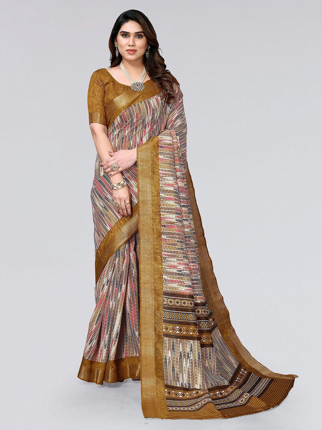 siril geometric print zari polycotton saree