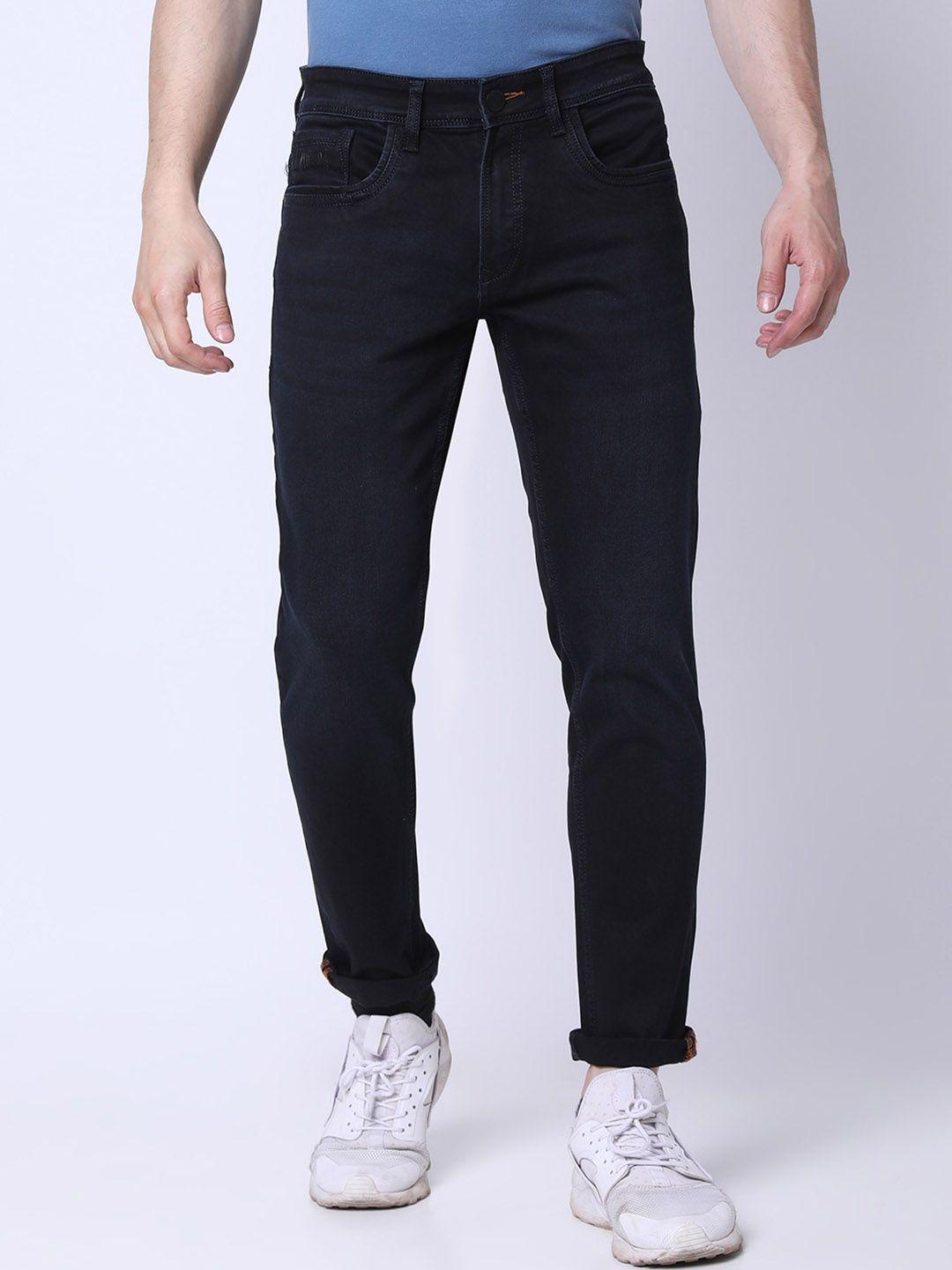 mozzo men navy blue lean slim fit jeans