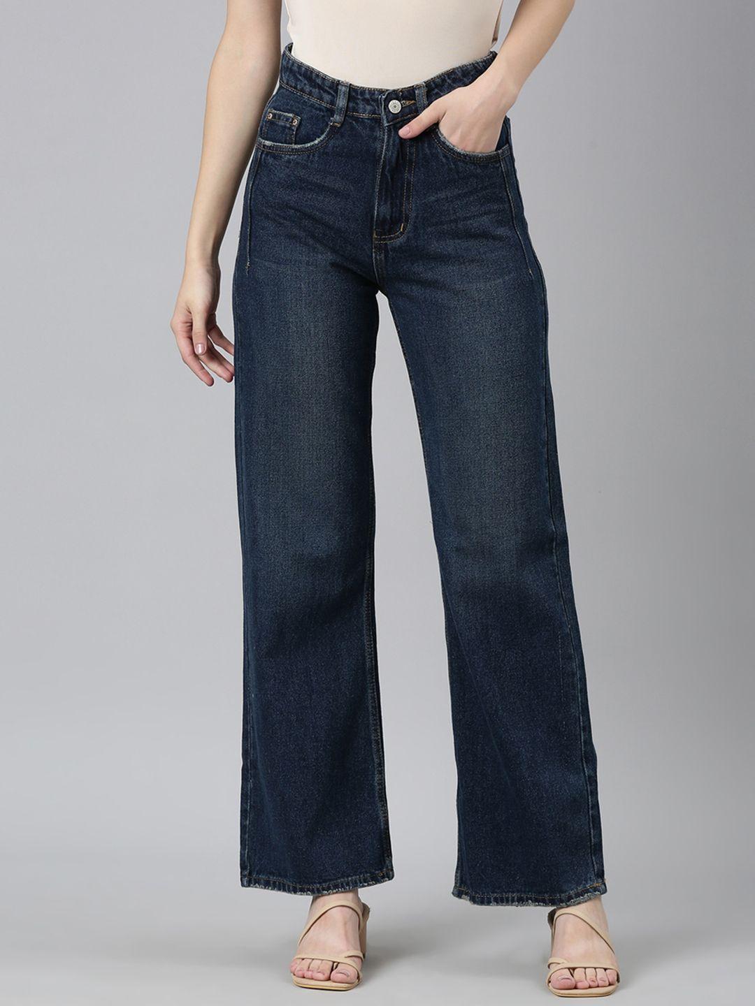 showoff women wide leg light fade jeans