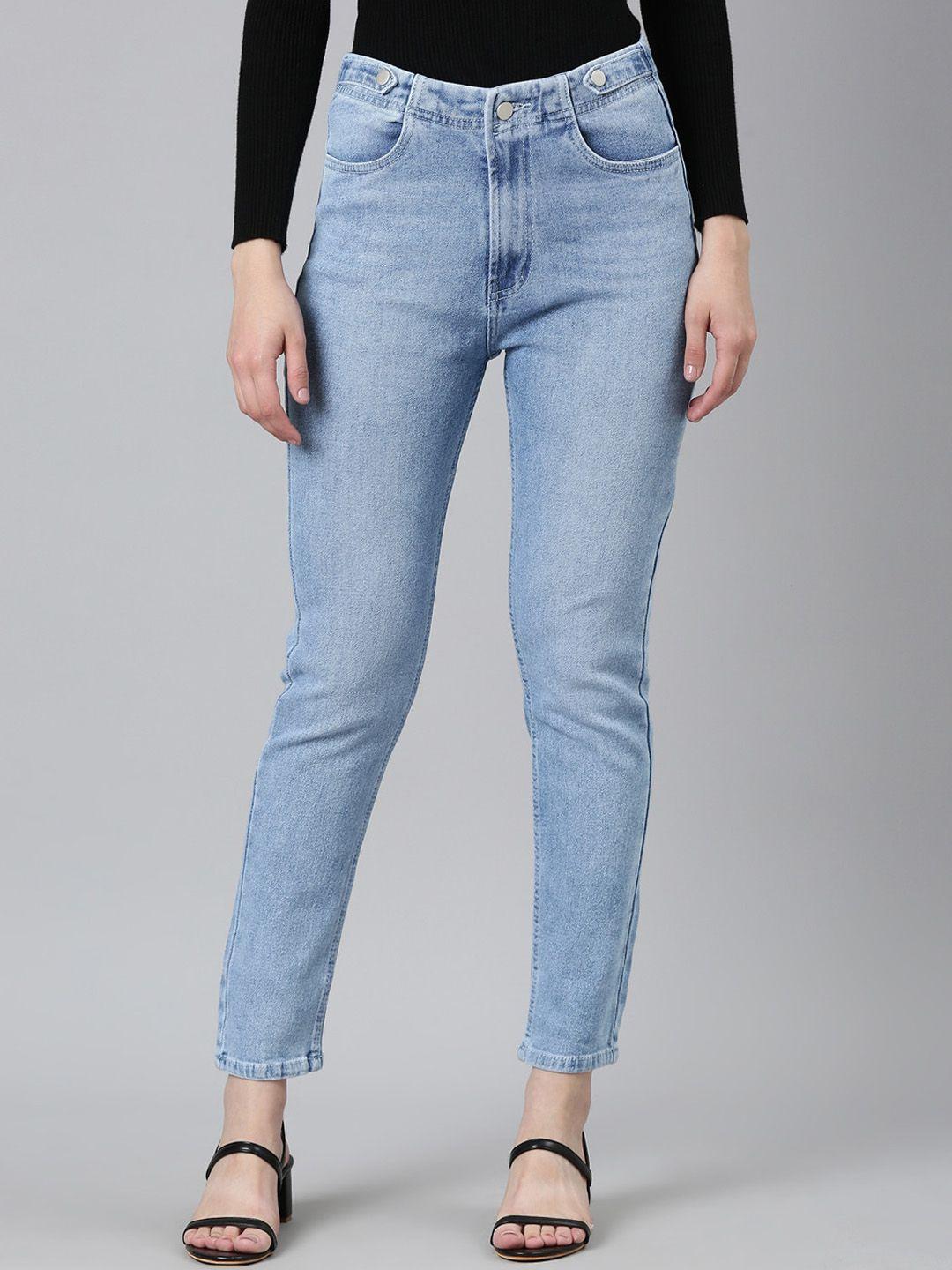 showoff women jean mid-rise heavy fade whiskers & chevrons clean look stretchable jeans