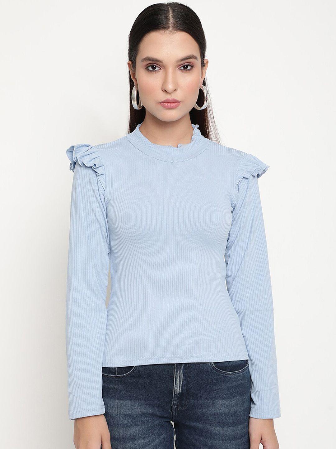 baesd high neck long sleeve ruffled regular top