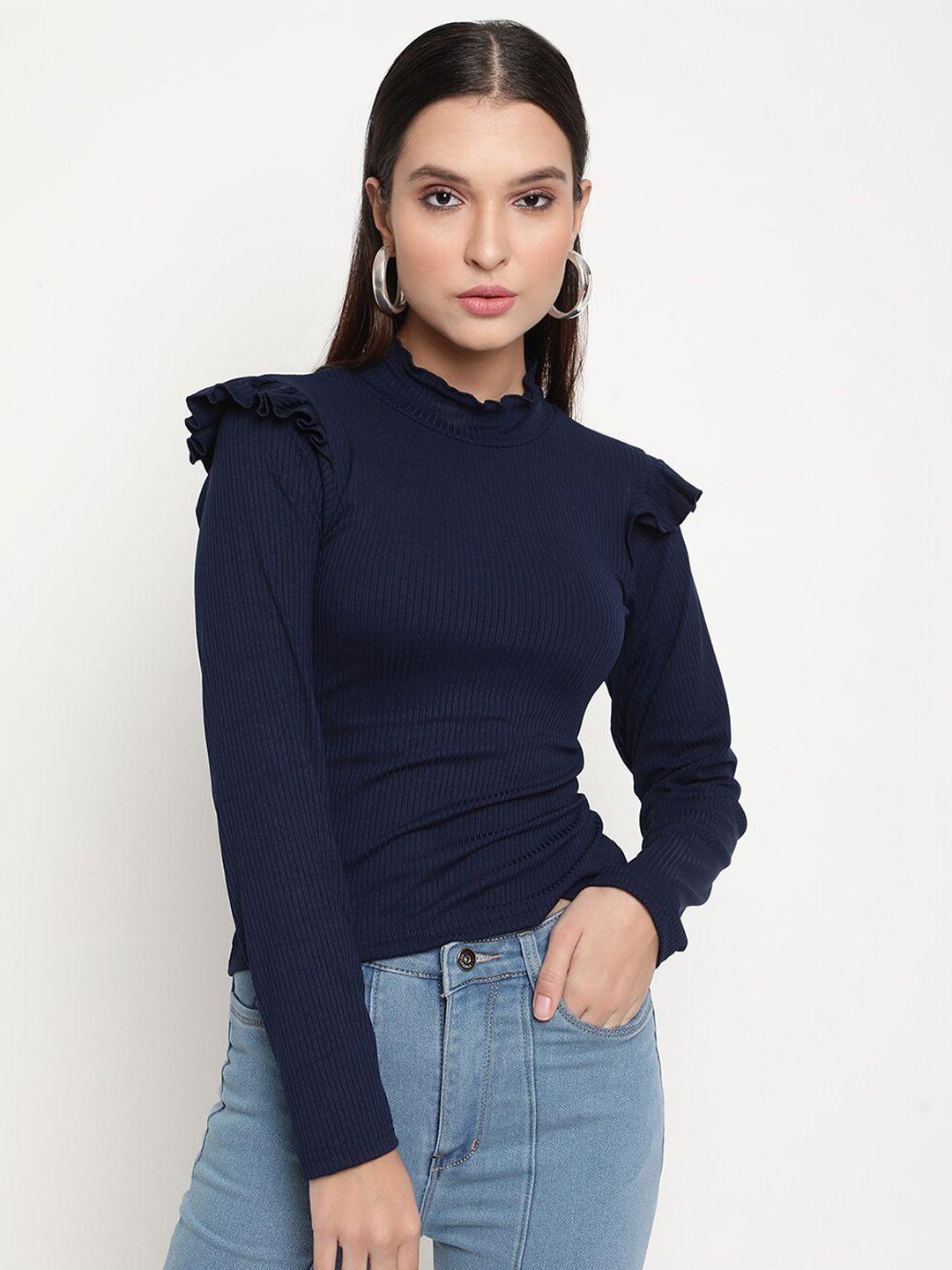 baesd high neck long sleeve ruffled regular top