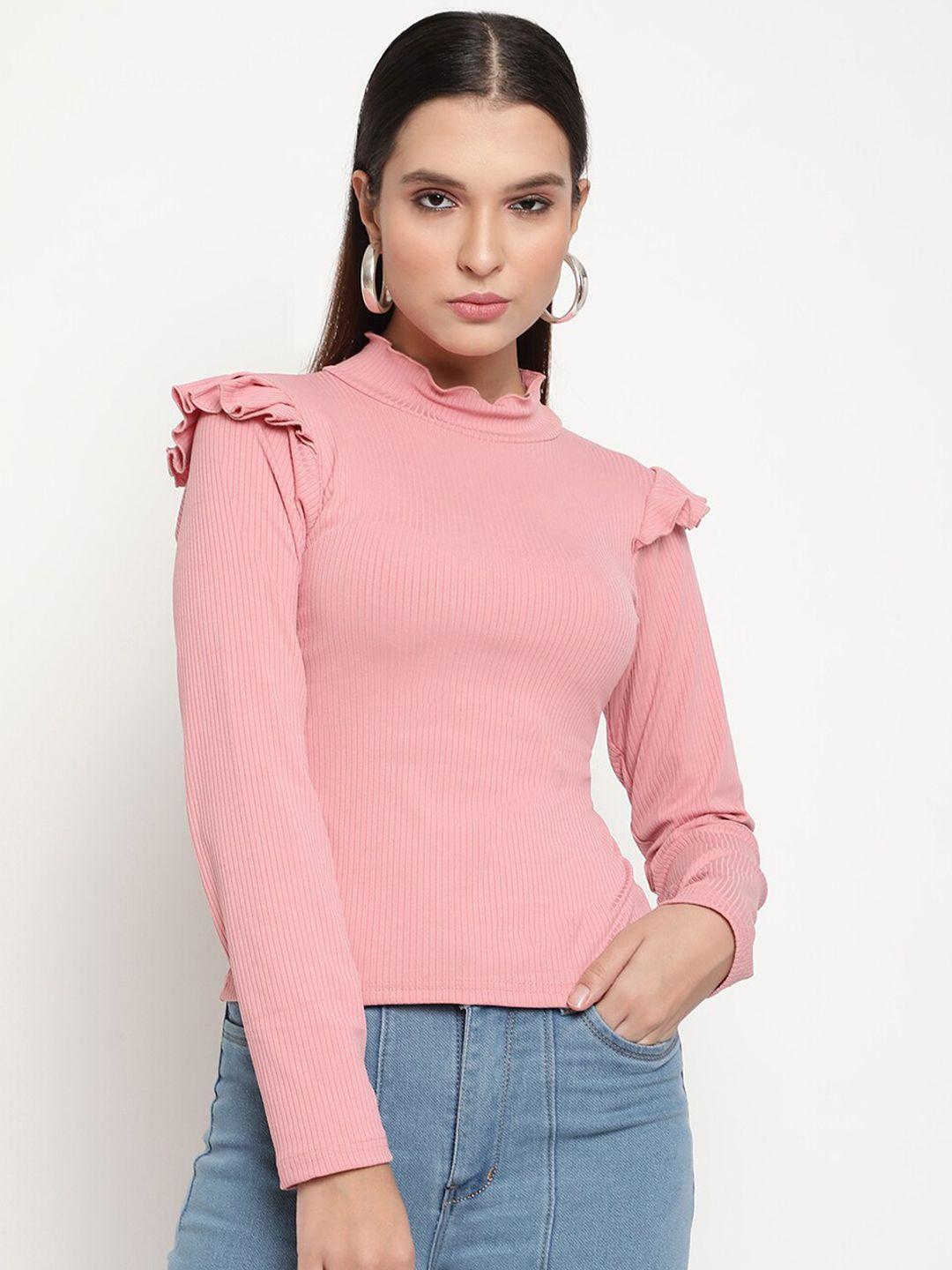 baesd high neck long sleeve ruffled regular top