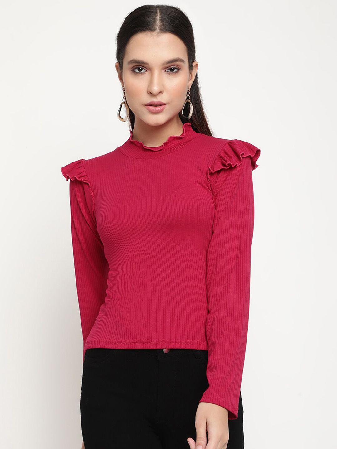 baesd high neck long sleeve ruffled regular top