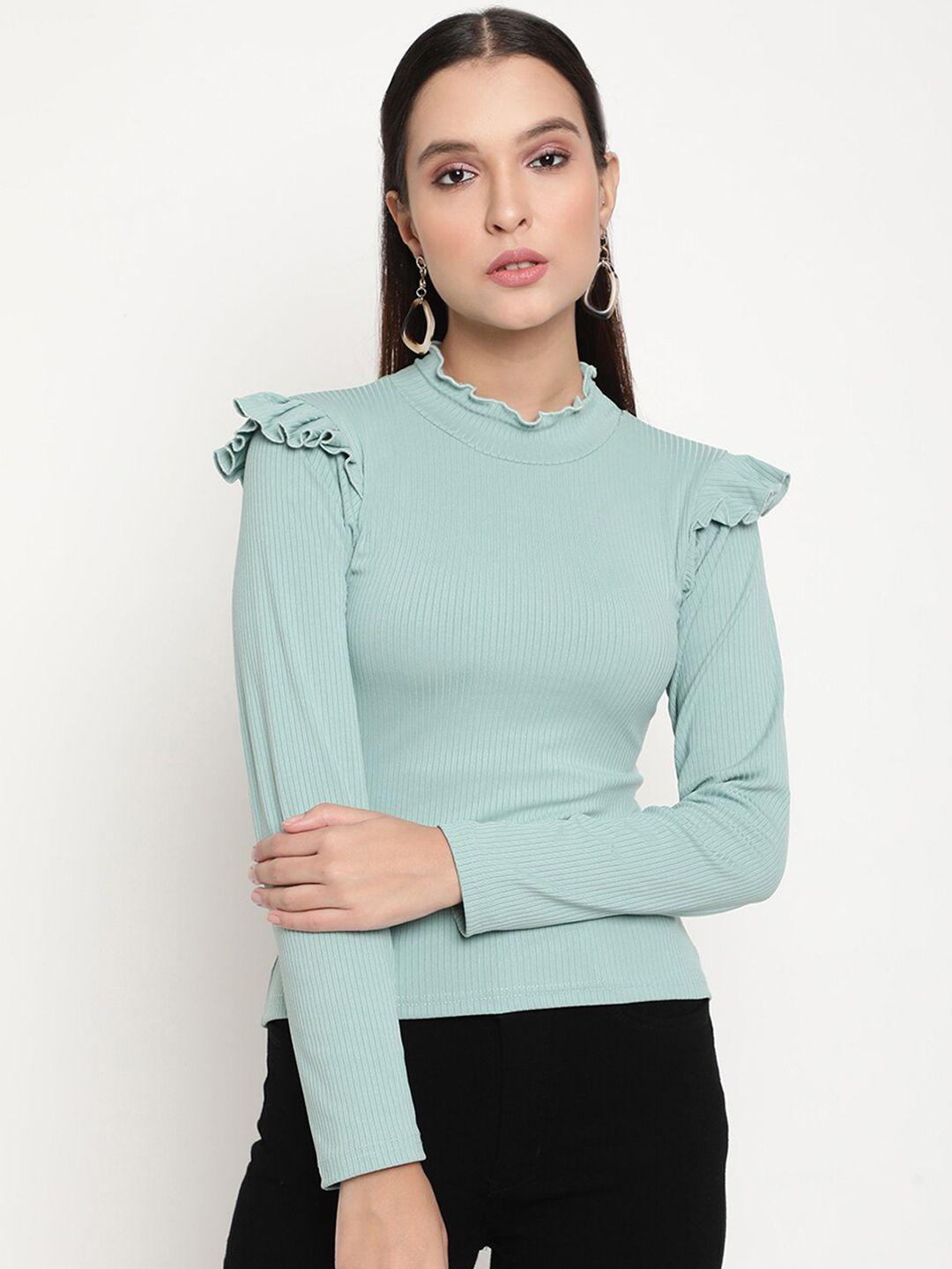 baesd high neck long sleeve ruffled regular top