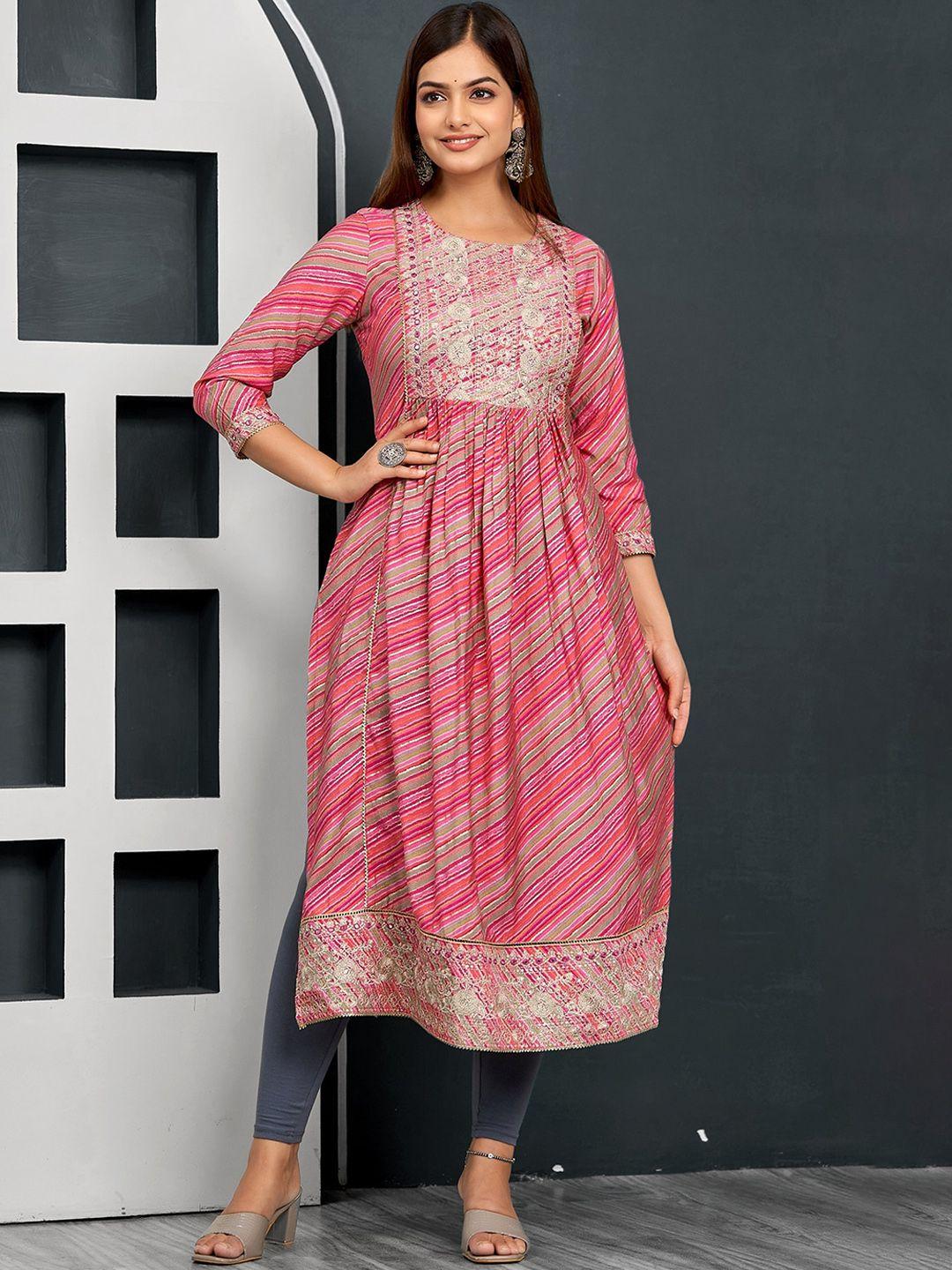 kalini leheriya printed thread work cotton a-line kurta