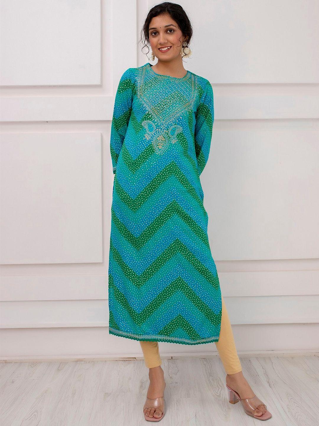 nehamta women turquoise blue printed kurta