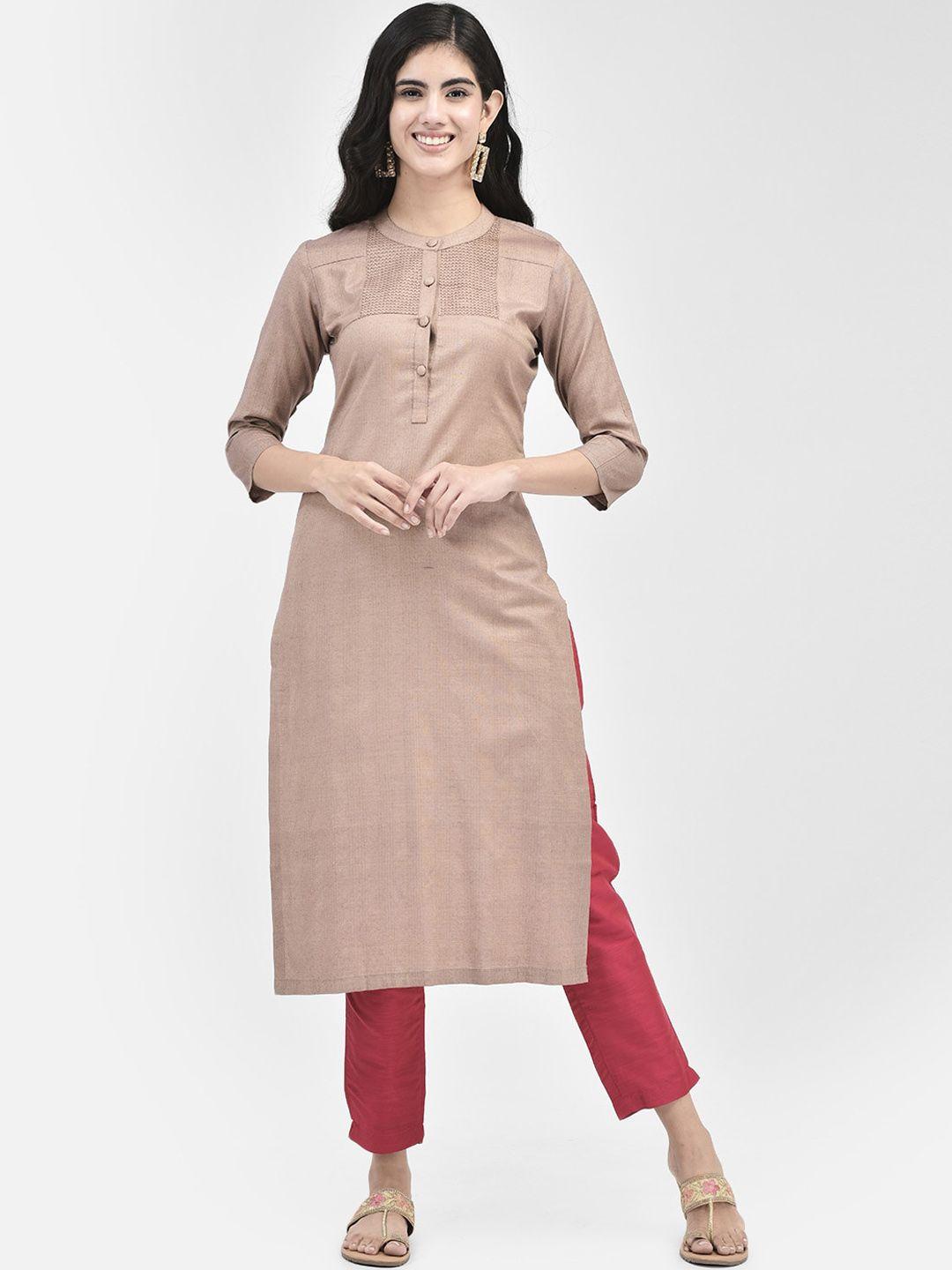 span women brown keyhole neck kurta