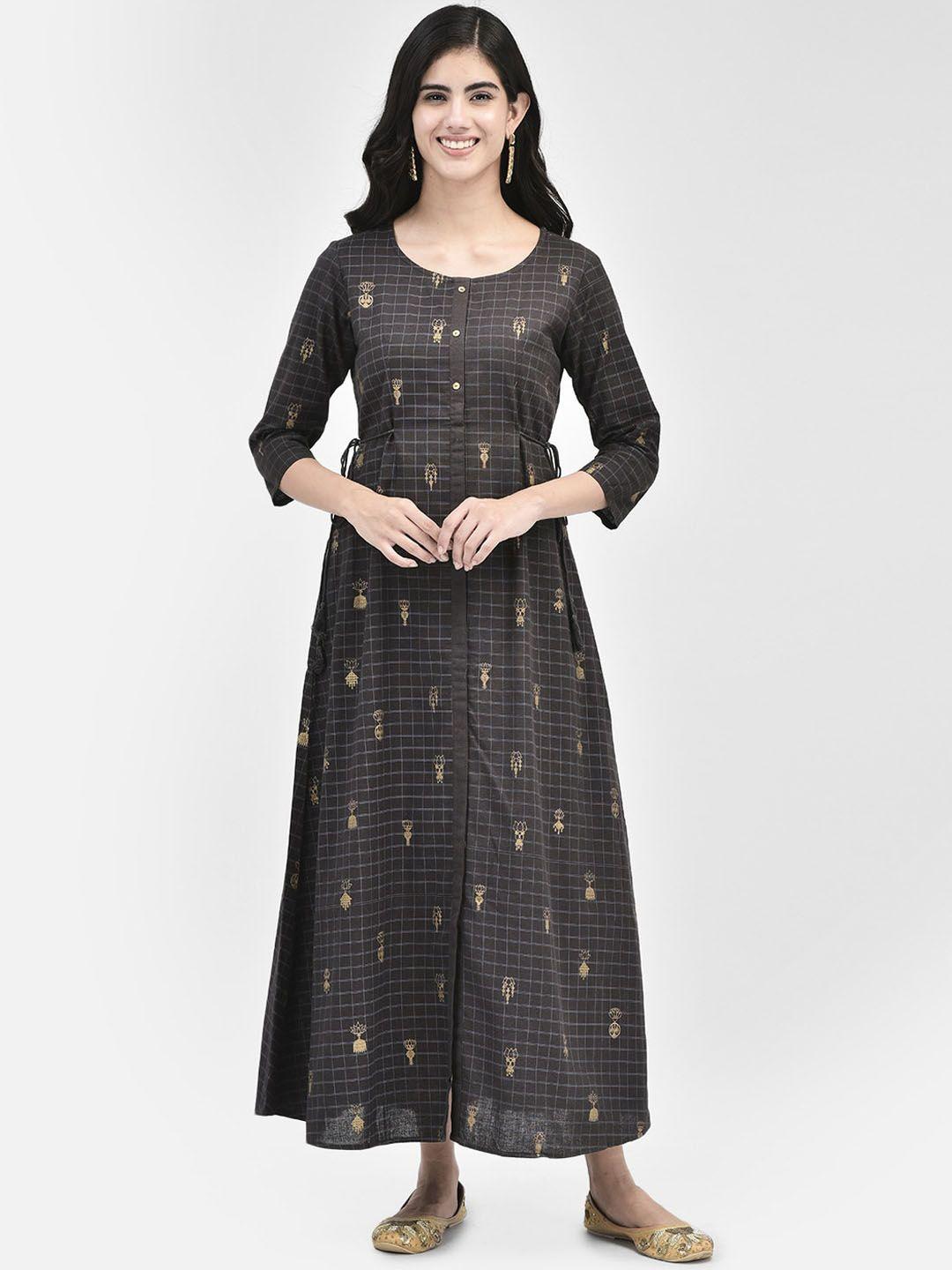 span women grey printed flared sleeves anarkali kurta