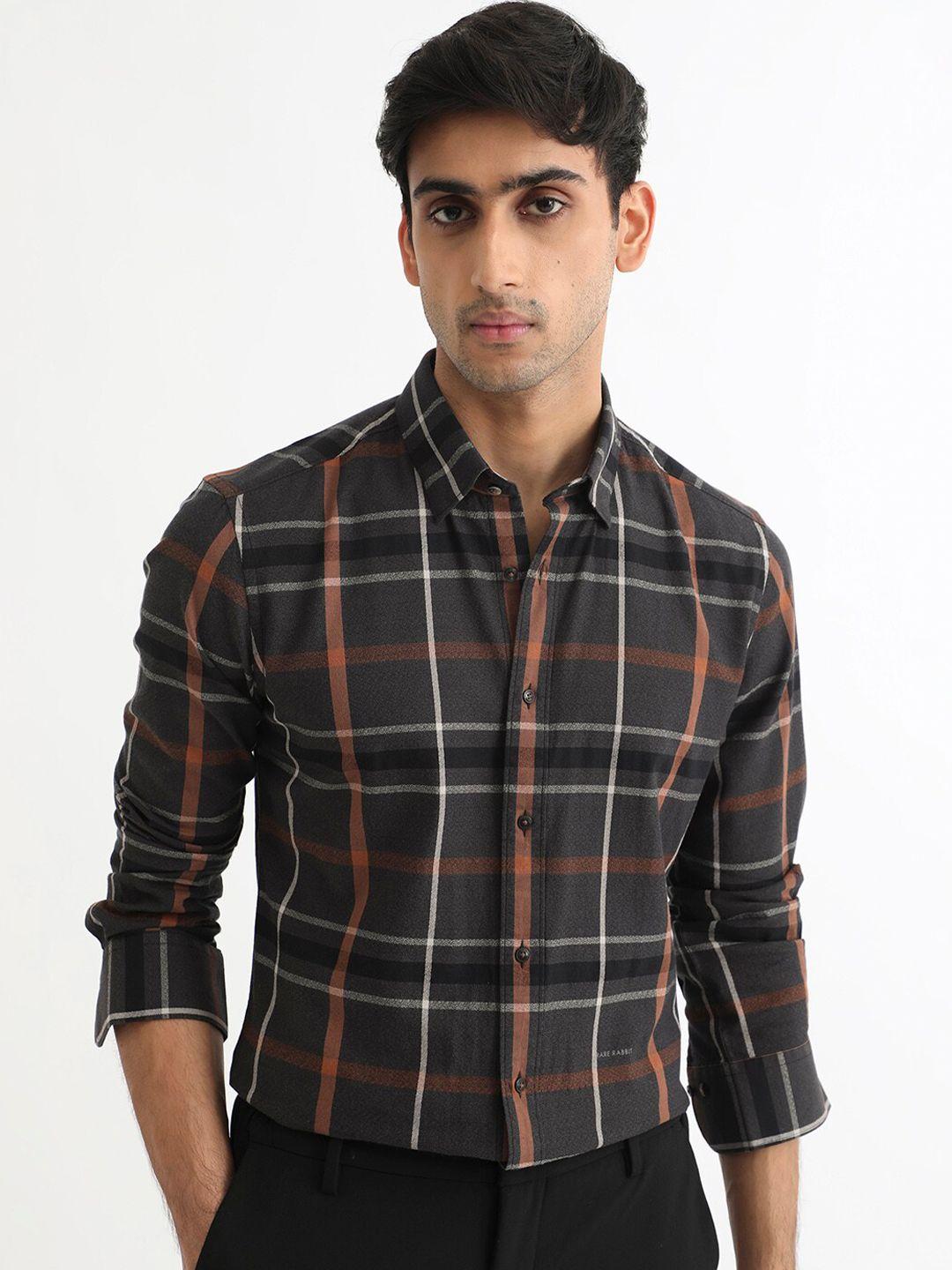 rare rabbit checked slim fit  spread collar cotton casual shirt