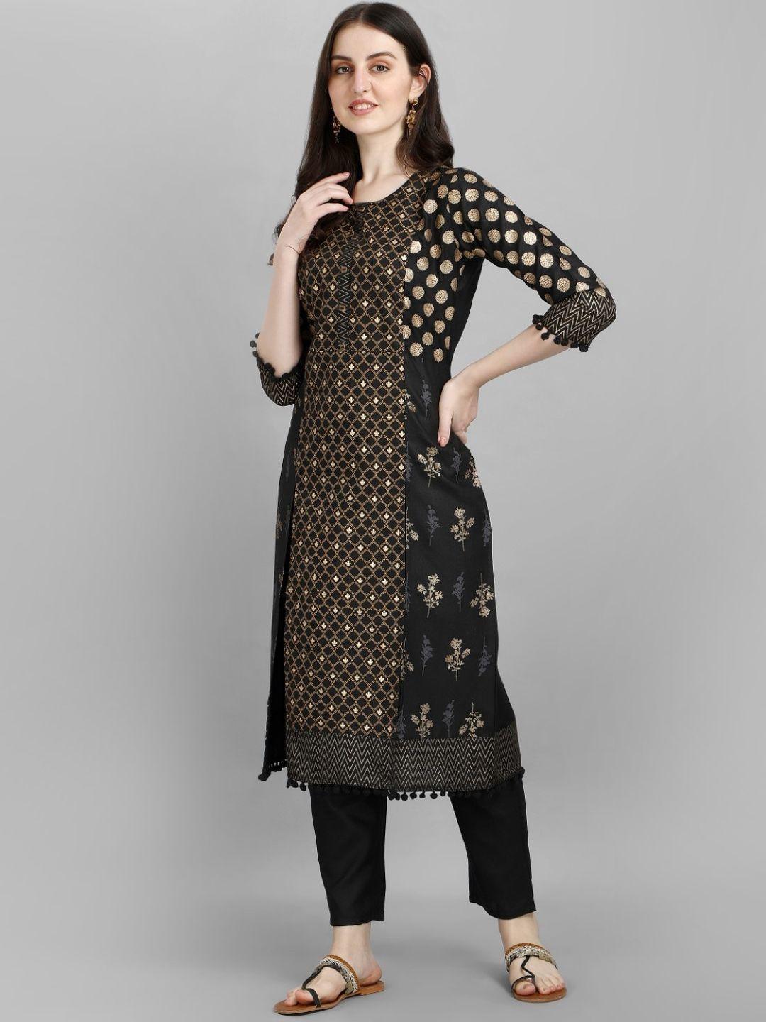 modestouze attires ethnic motifs printed zari pure cotton straight kurta with trousers