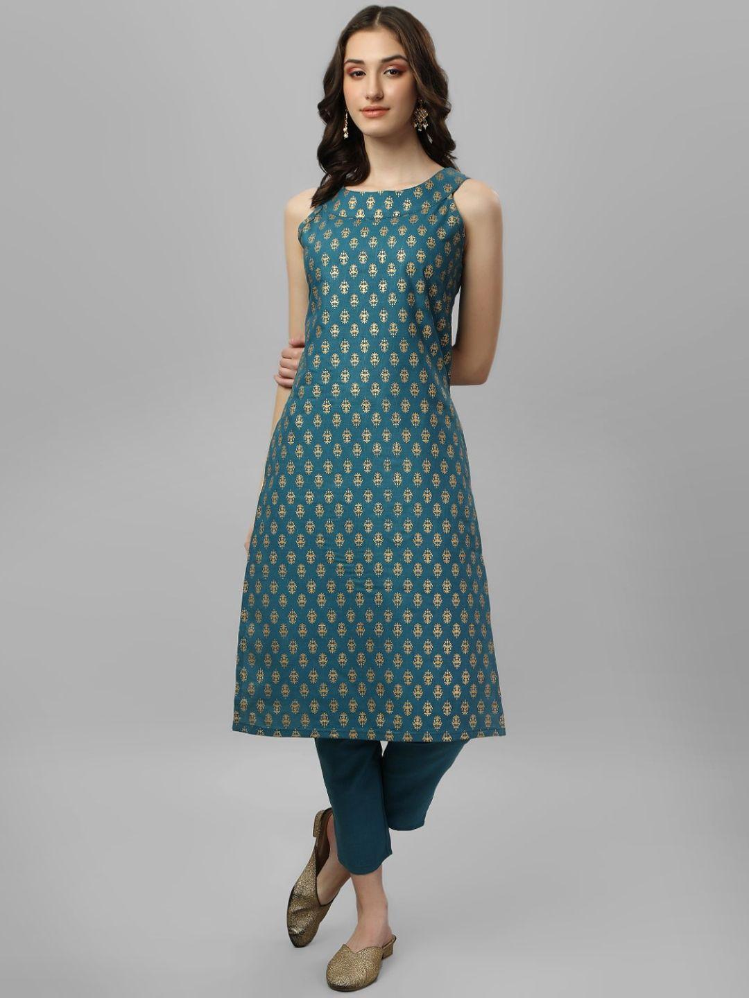 modestouze attires ethnic motifs printed regular pure cotton kurta with trousers