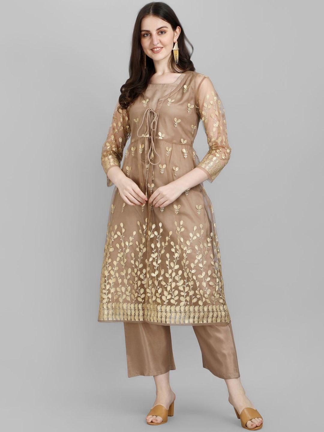 modestouze attires floral embroidered pure silk straight kurta with trousers