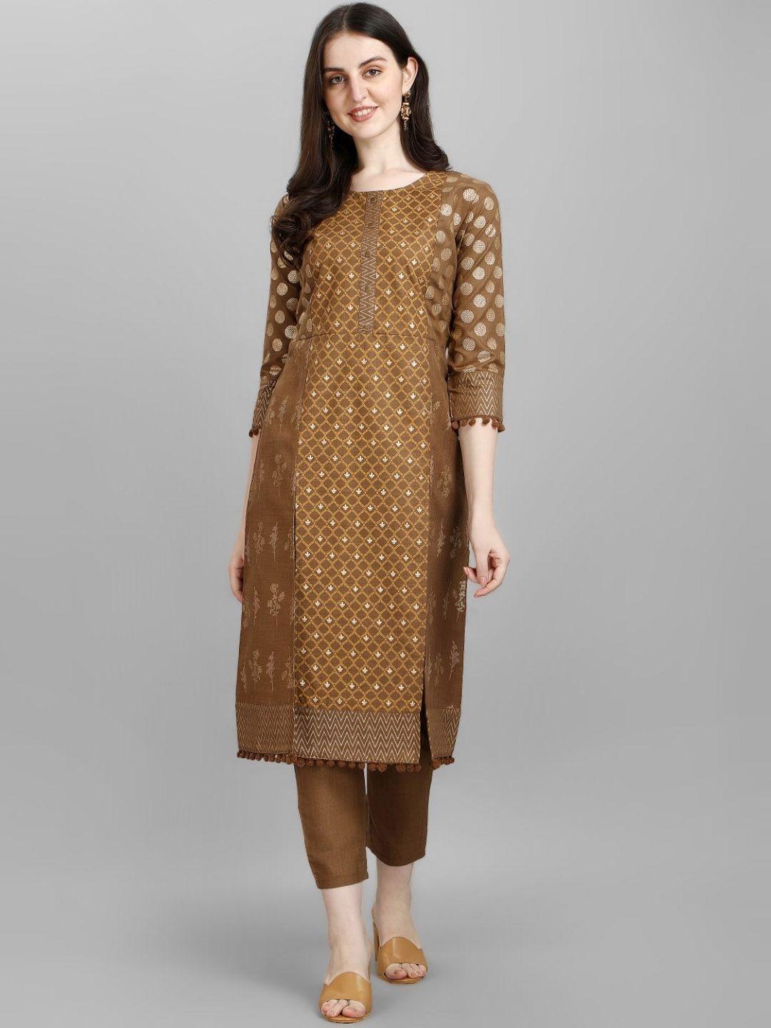 modestouze attires ethnic motifs printed regular pure cotton kurta with trousers