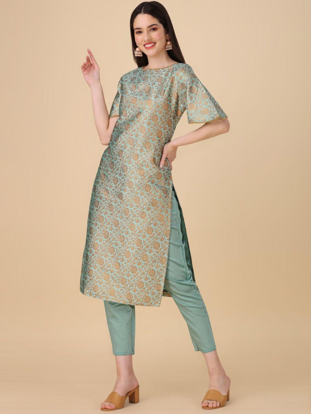 modestouze attires floral woven design pure silk straight kurta with trousers