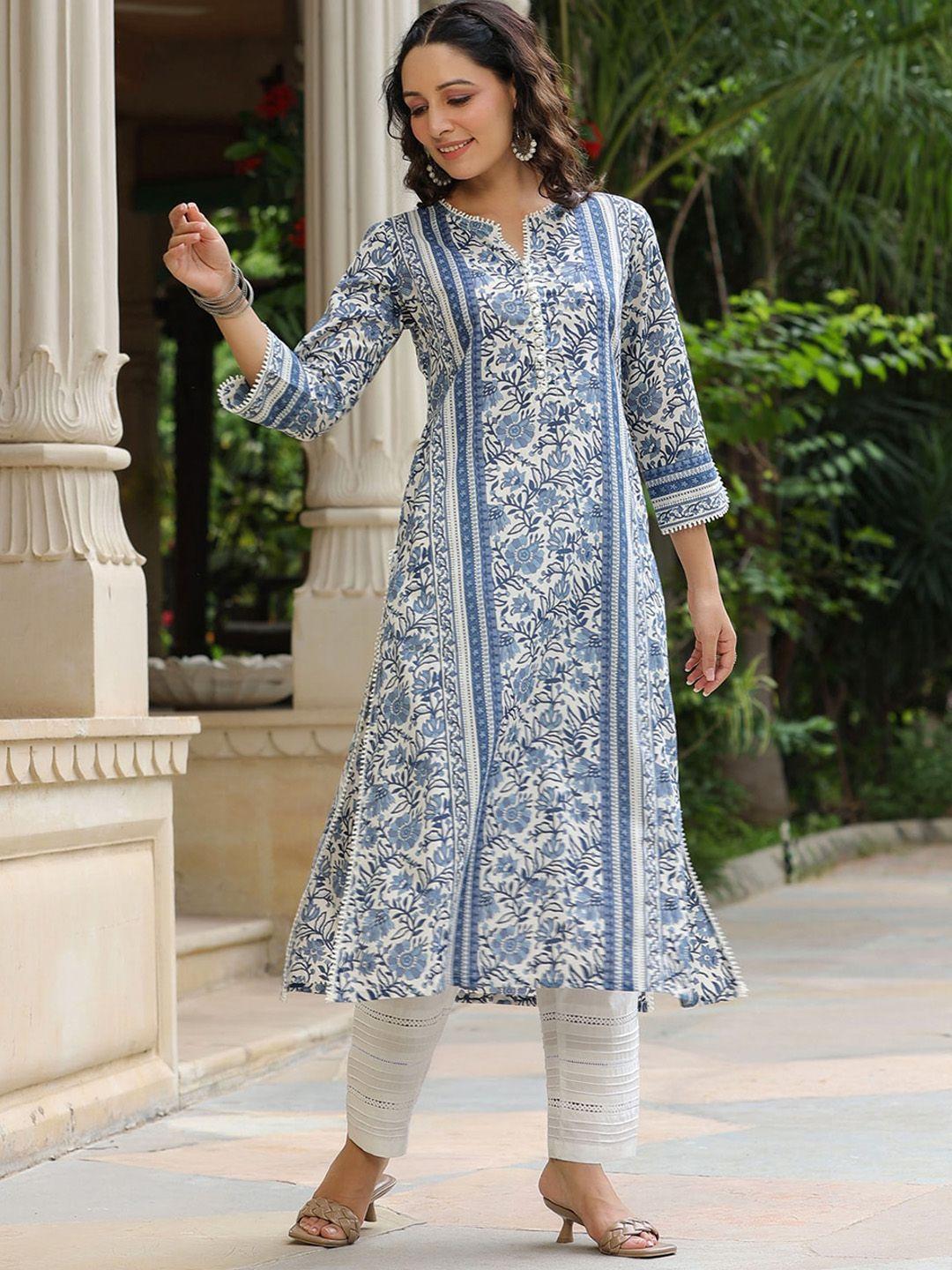 rain & rainbow floral printed a-line pure cotton kurta