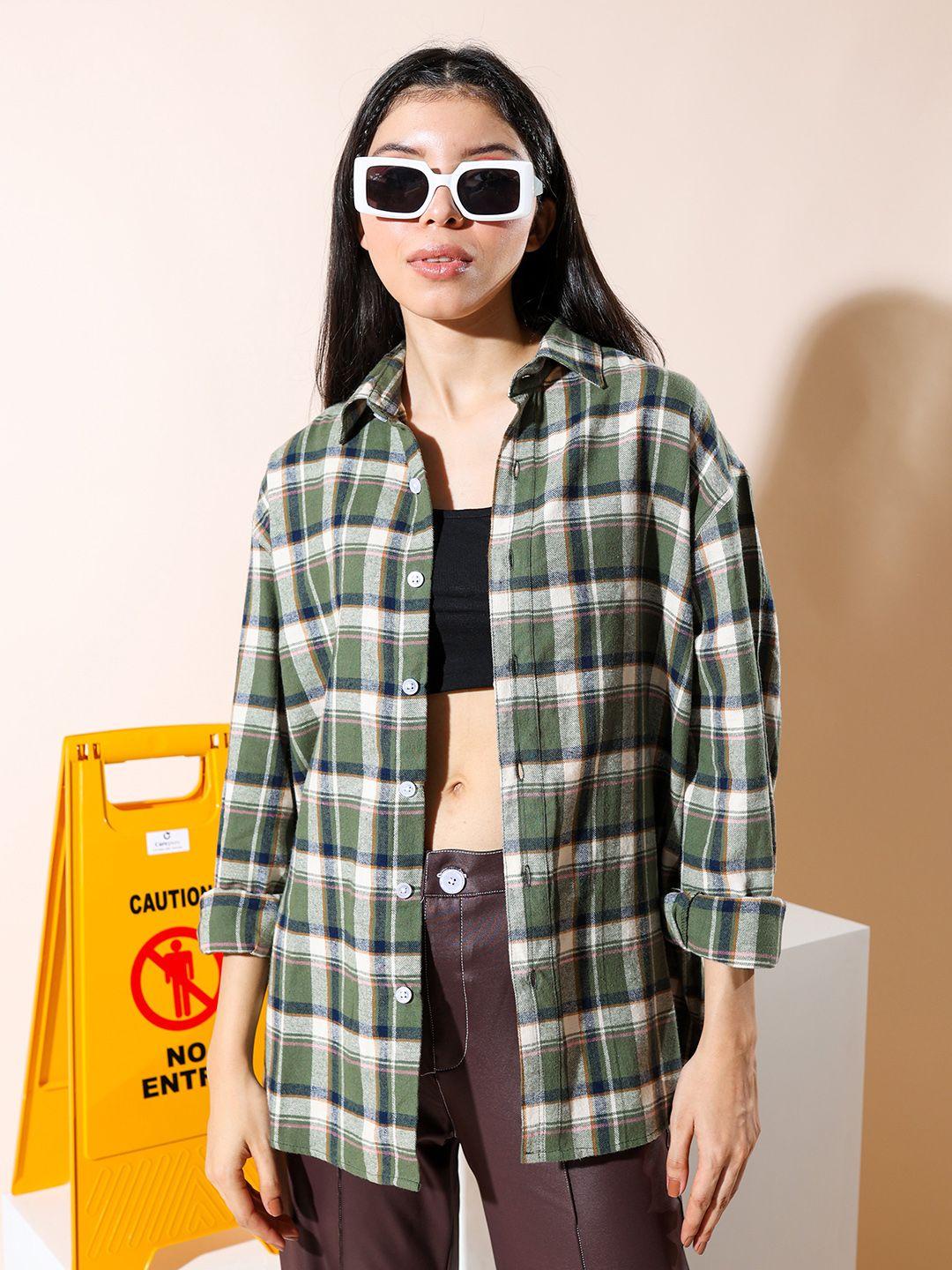 stylecast x hersheinbox green spread collar relaxed tartan checks cotton casual shirt