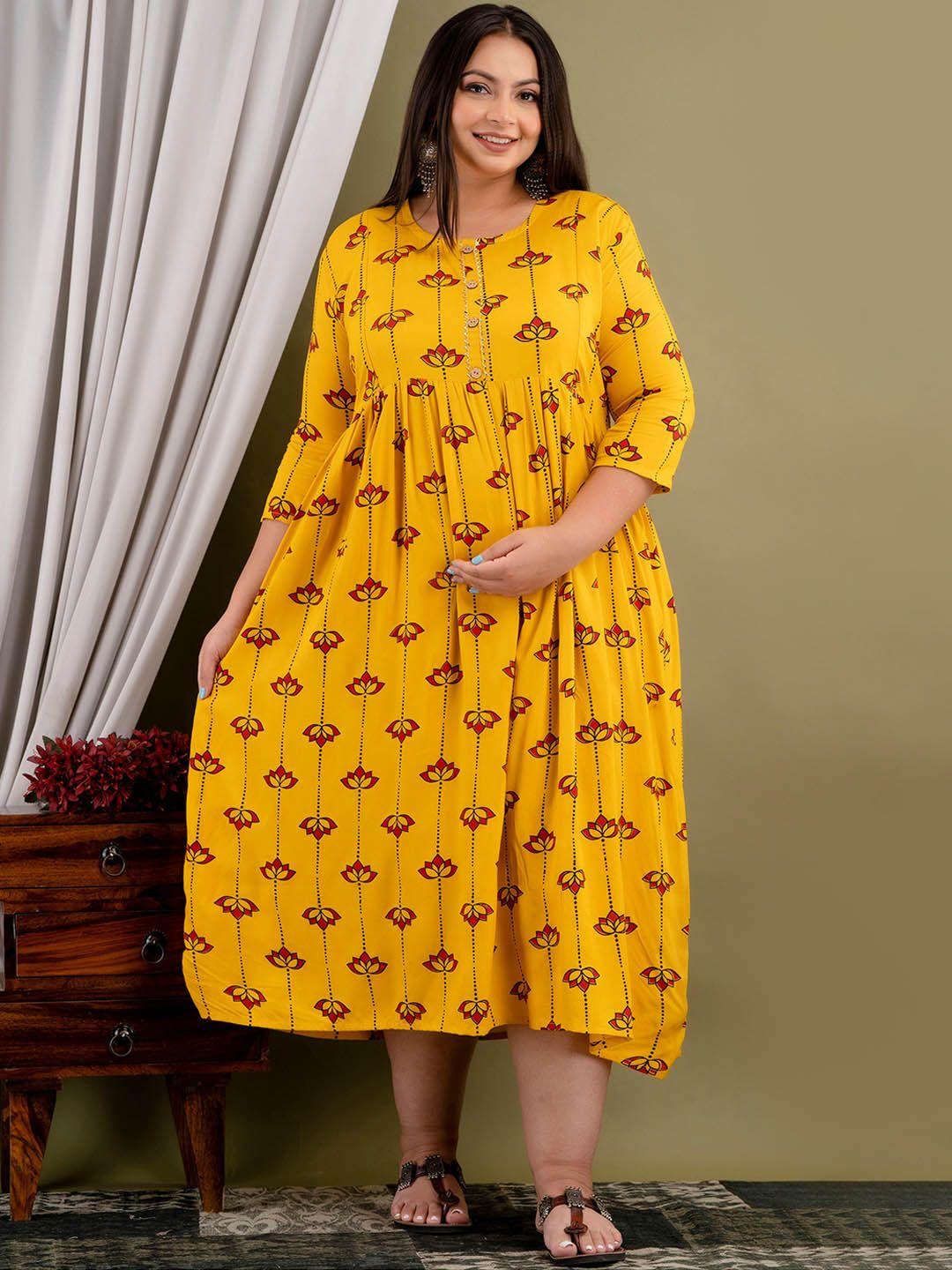 mialo fashion plus size ethnic motifs printed maternity feeding midi ethnic dress