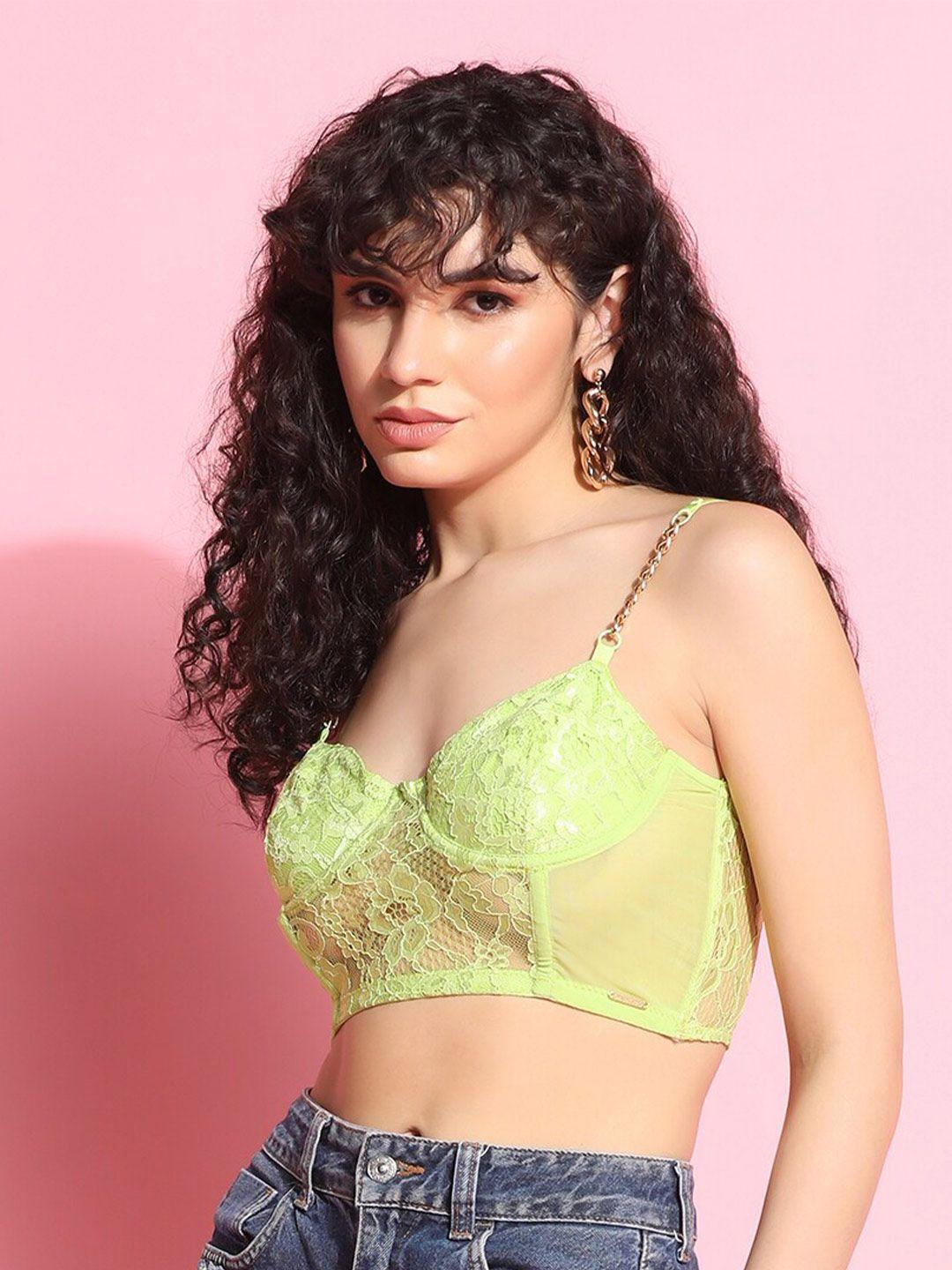 da intimo fluorescent green floral lace lightly padded bralette bra with all day comfort