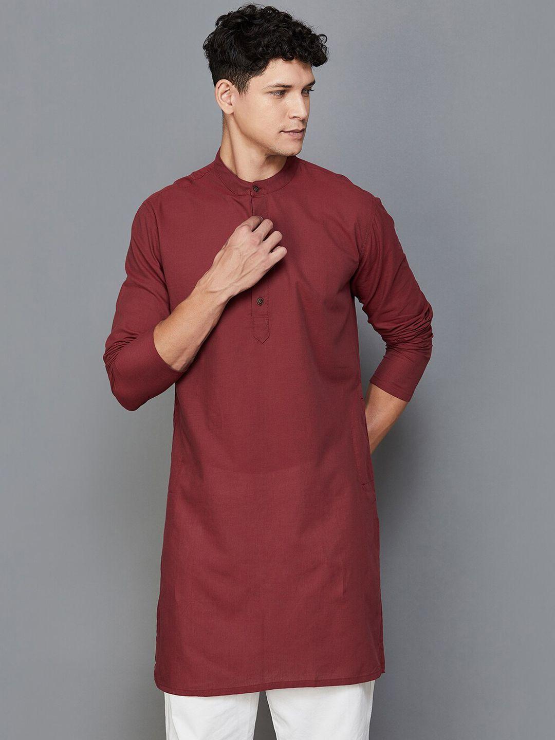 melange by lifestyle band collar regular sleeves pure cotton straight kurta