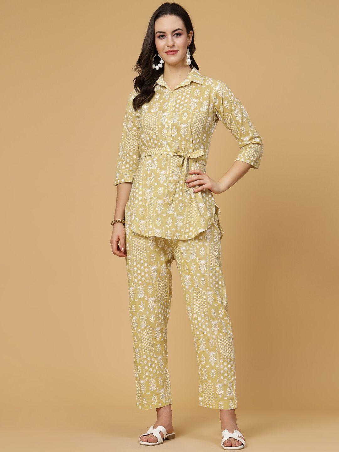 pistaa printed pure cotton top with trousers co-ords