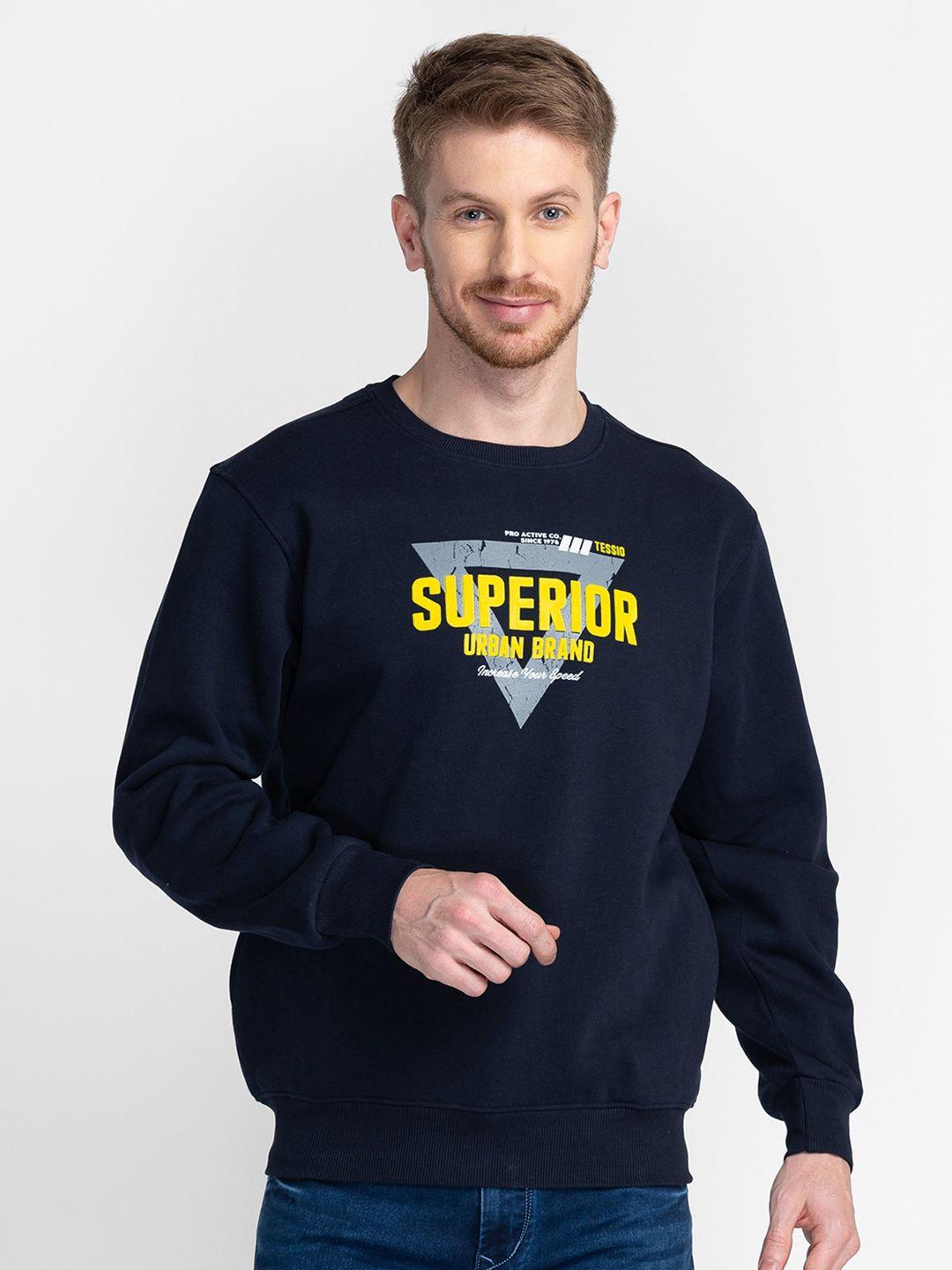 tessio men navy blue printed sweatshirt