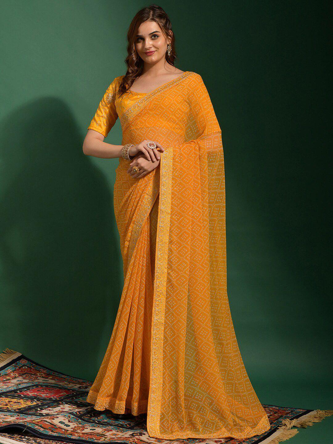 anouk yellow bandhani printed sequinned bandhani saree