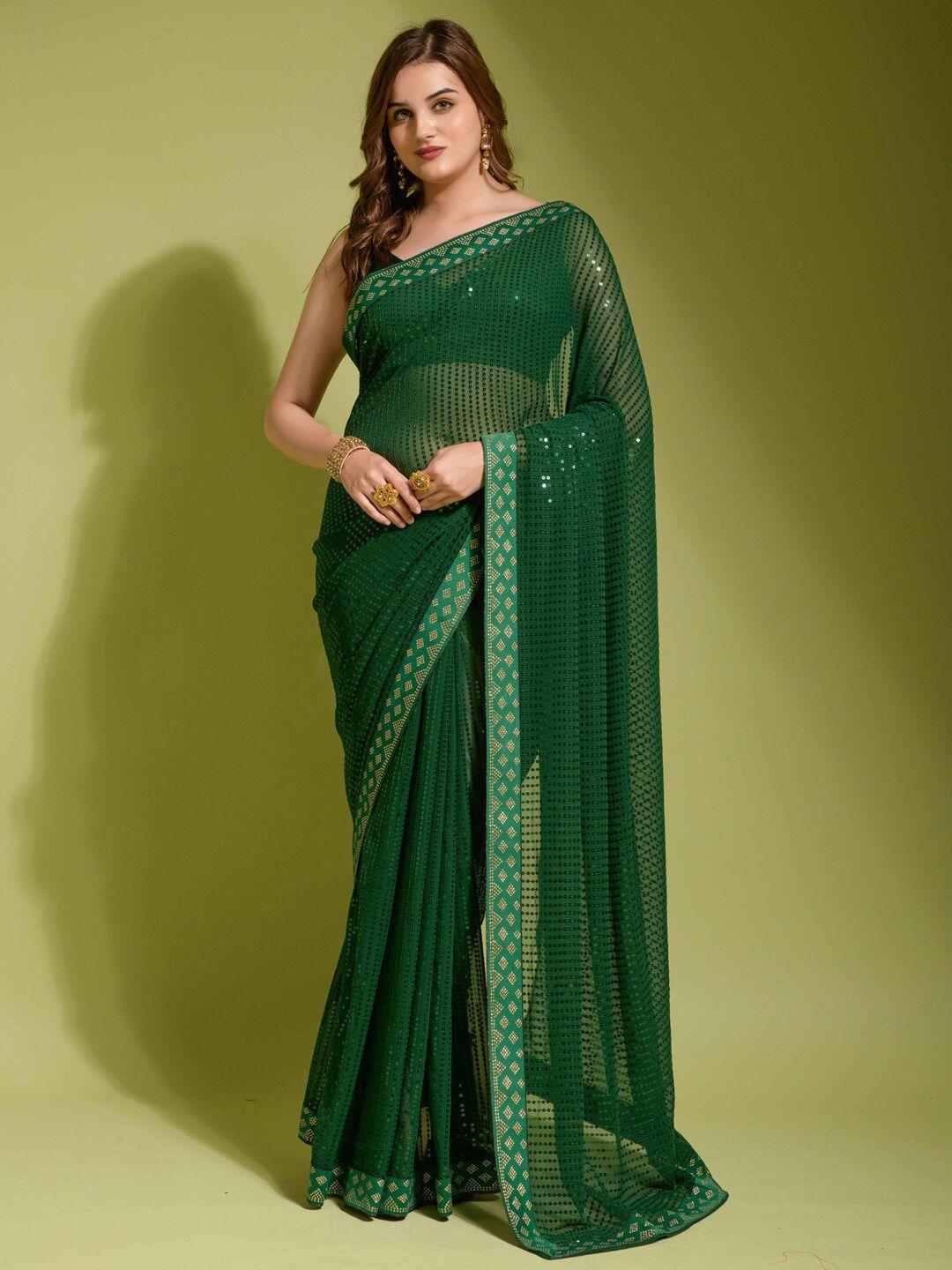 anouk green embellished sequinned saree