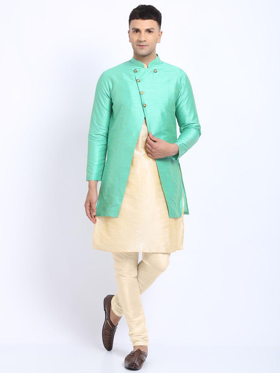 treemoda men cream-coloured regular raw silk kurta with churidar