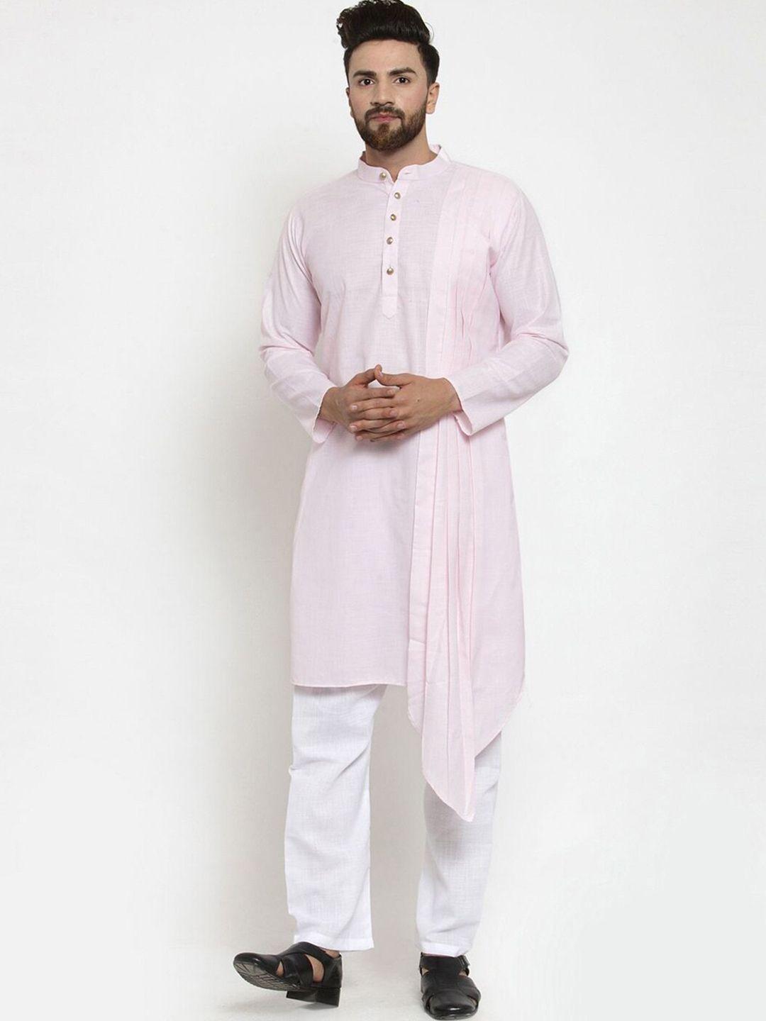 treemoda men pink regular linen kurta with pyjamas