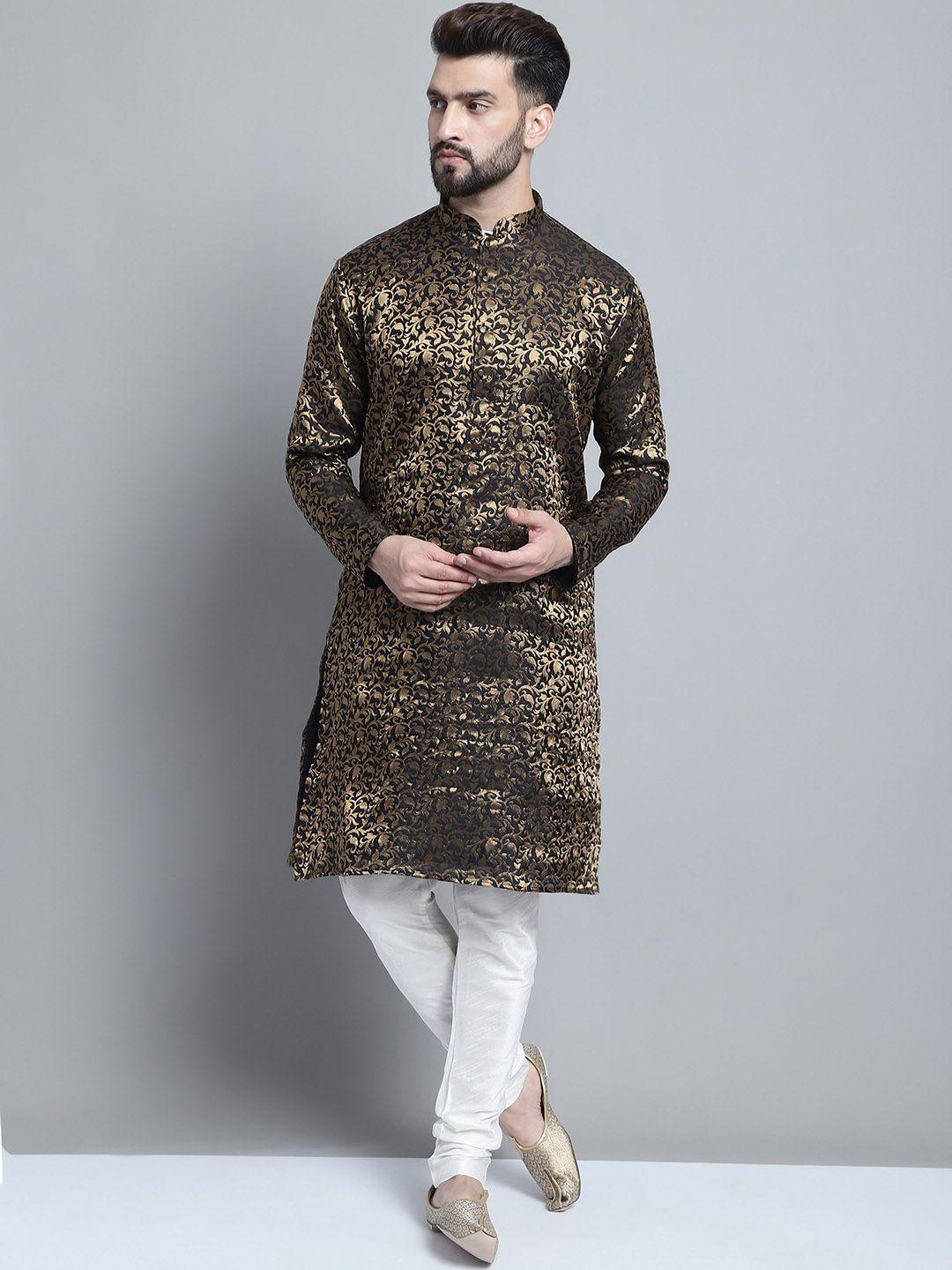 treemoda men black regular raw silk kurta with pyjamas