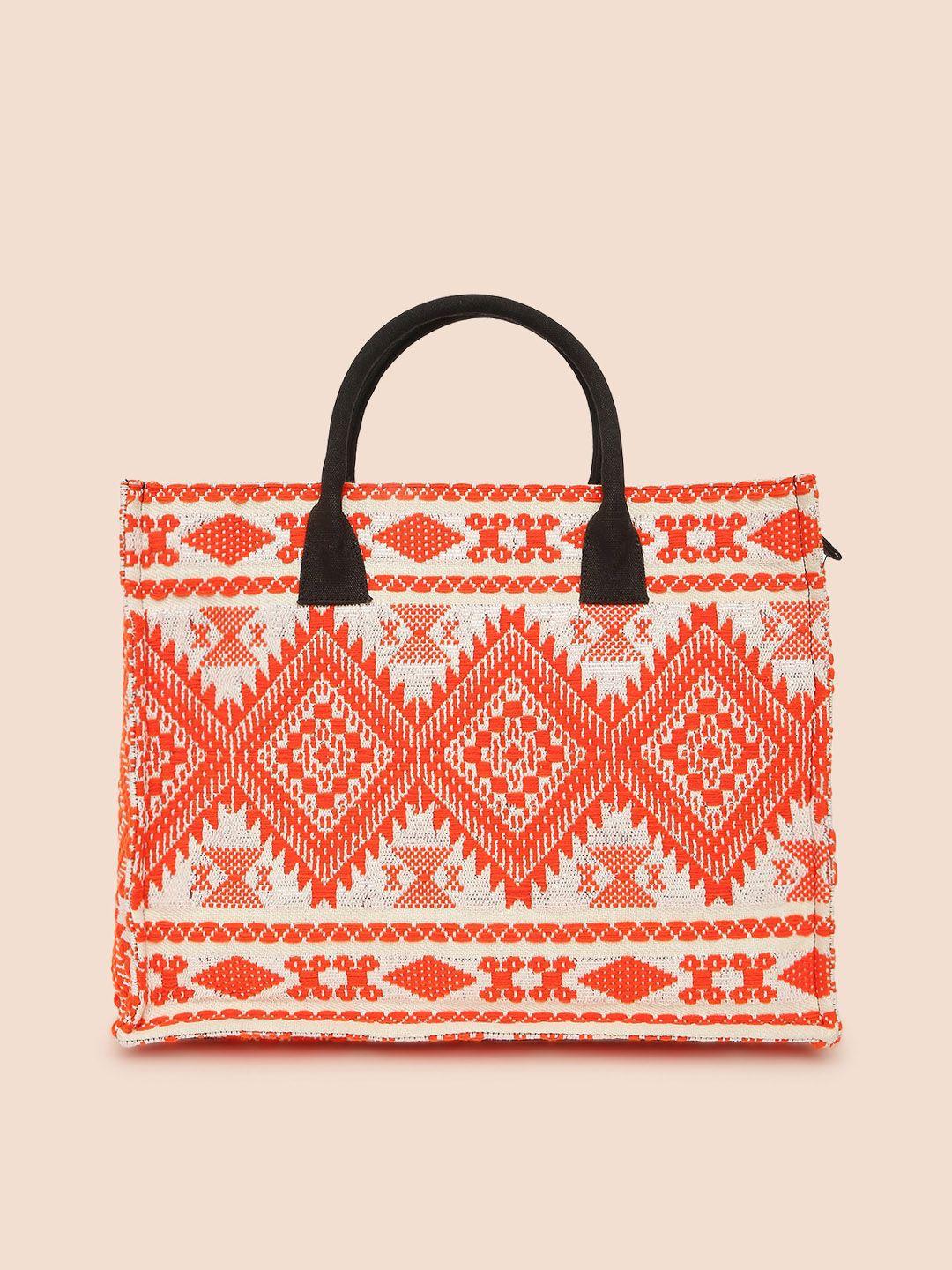 sangria ethnic motifs textured oversized structured handheld bag