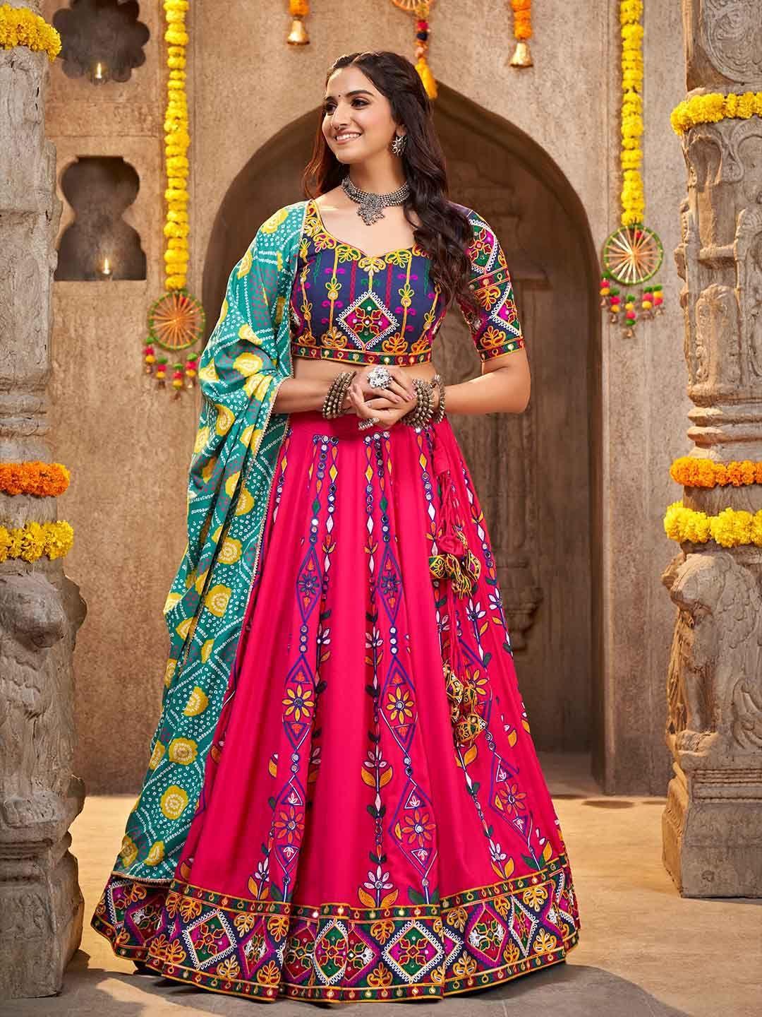 shubhkala printed ready to wear lehenga & unstitched blouse with dupatta