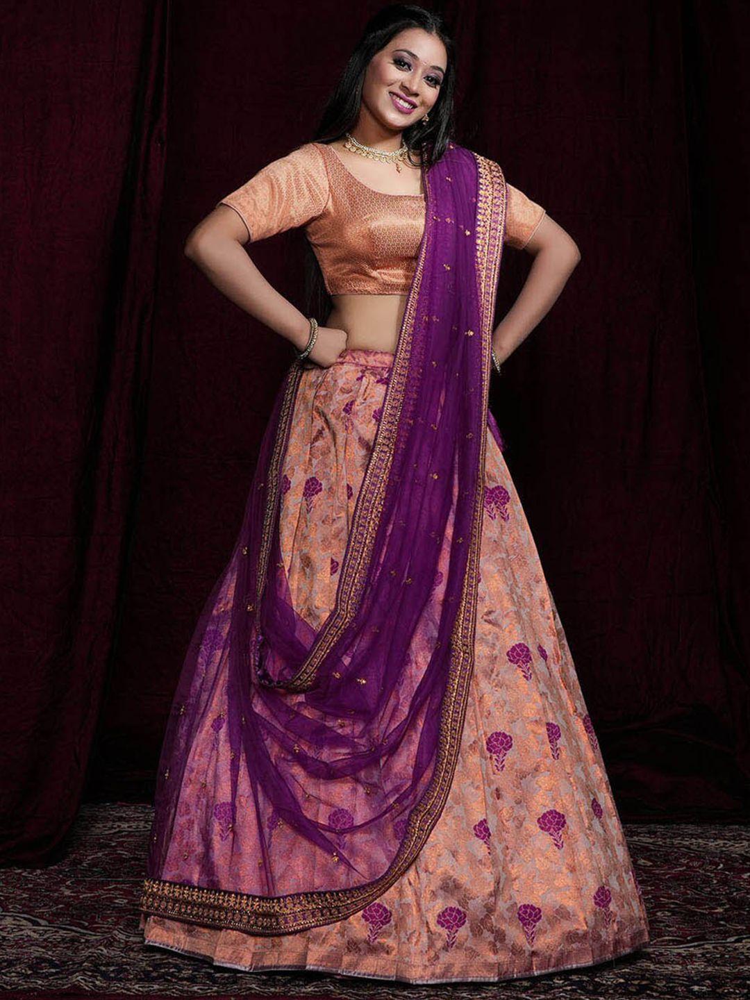 halfsaree studio magenta & purple semi-stitched lehenga & unstitched blouse with dupatta