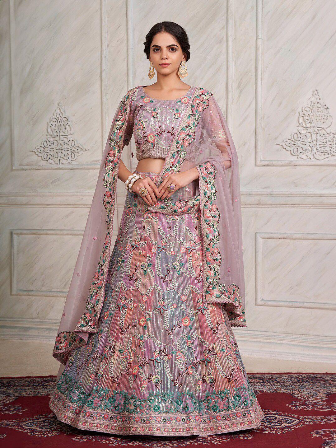 fusionic embellished thread work semi-stitched lehenga & unstitched blouse with dupatta