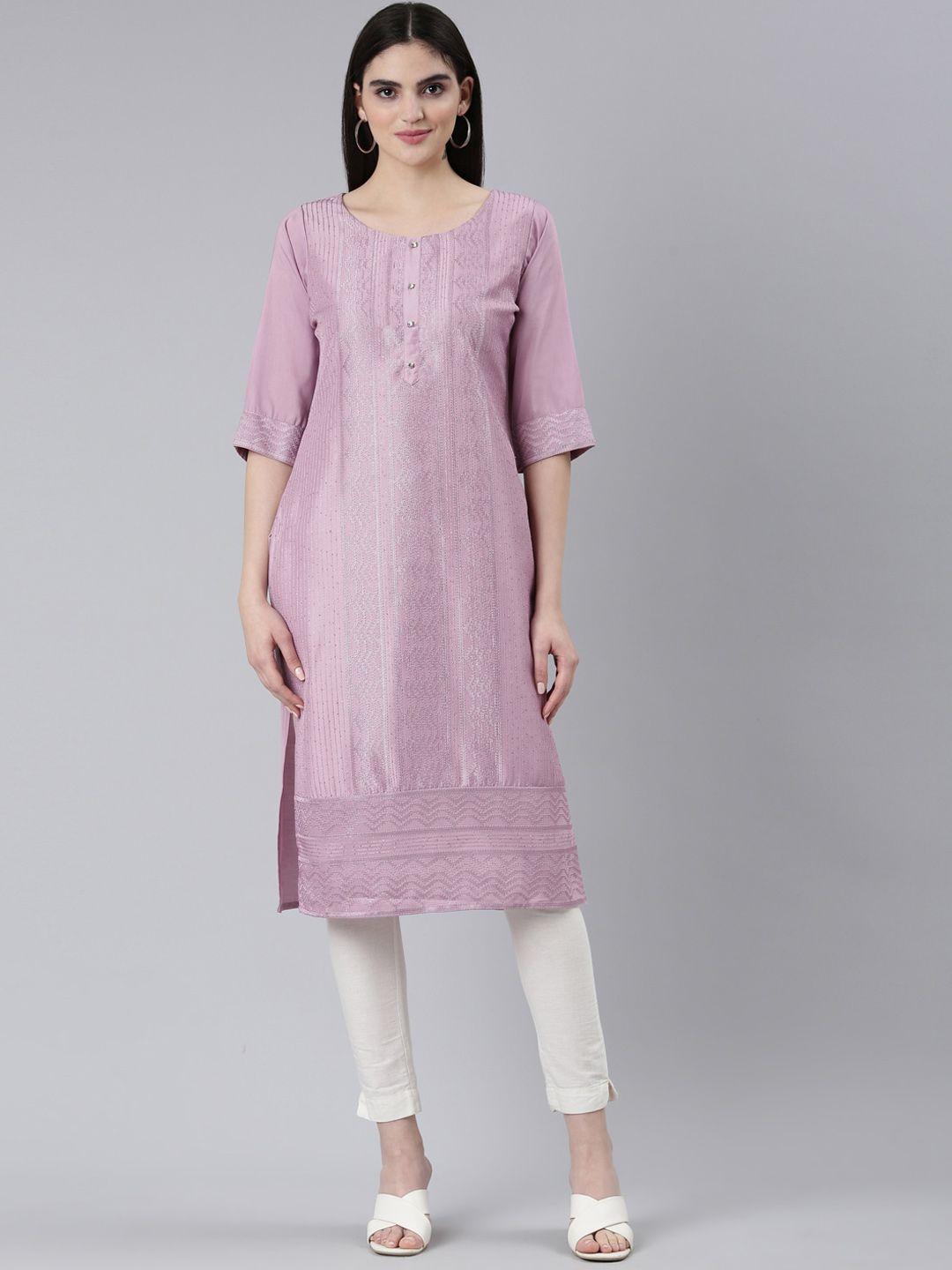 neerus geometric embroidered thread work pure silk kurta